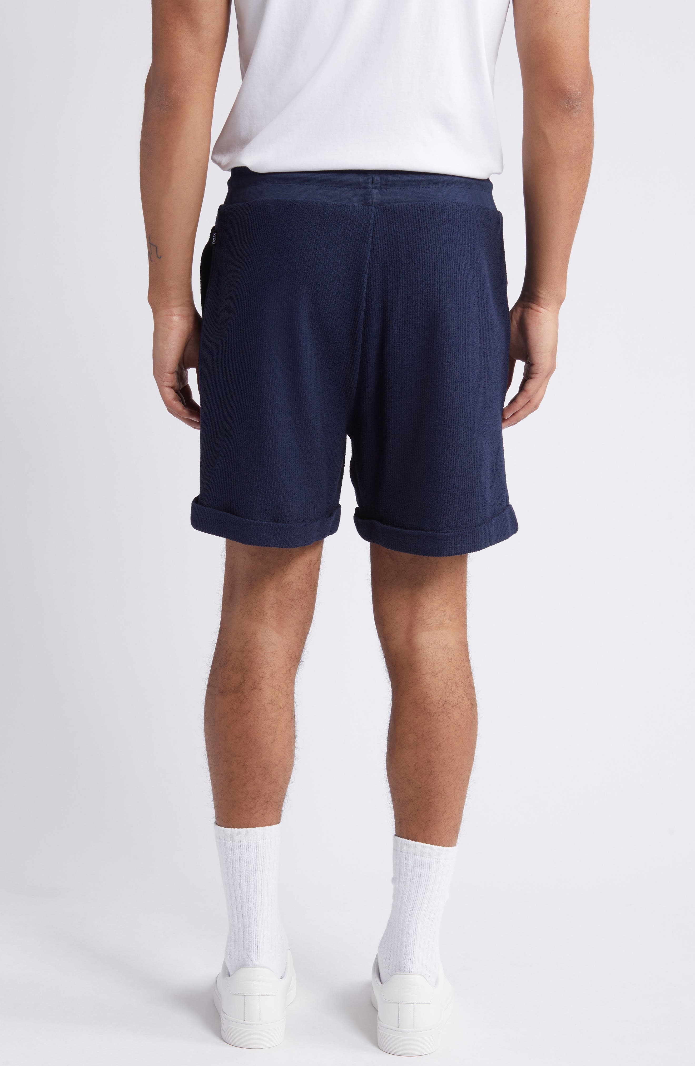 BOSS Lasdun Cotton Gauze Drawstring Shorts in Dark Blue at Nordstrom - 2