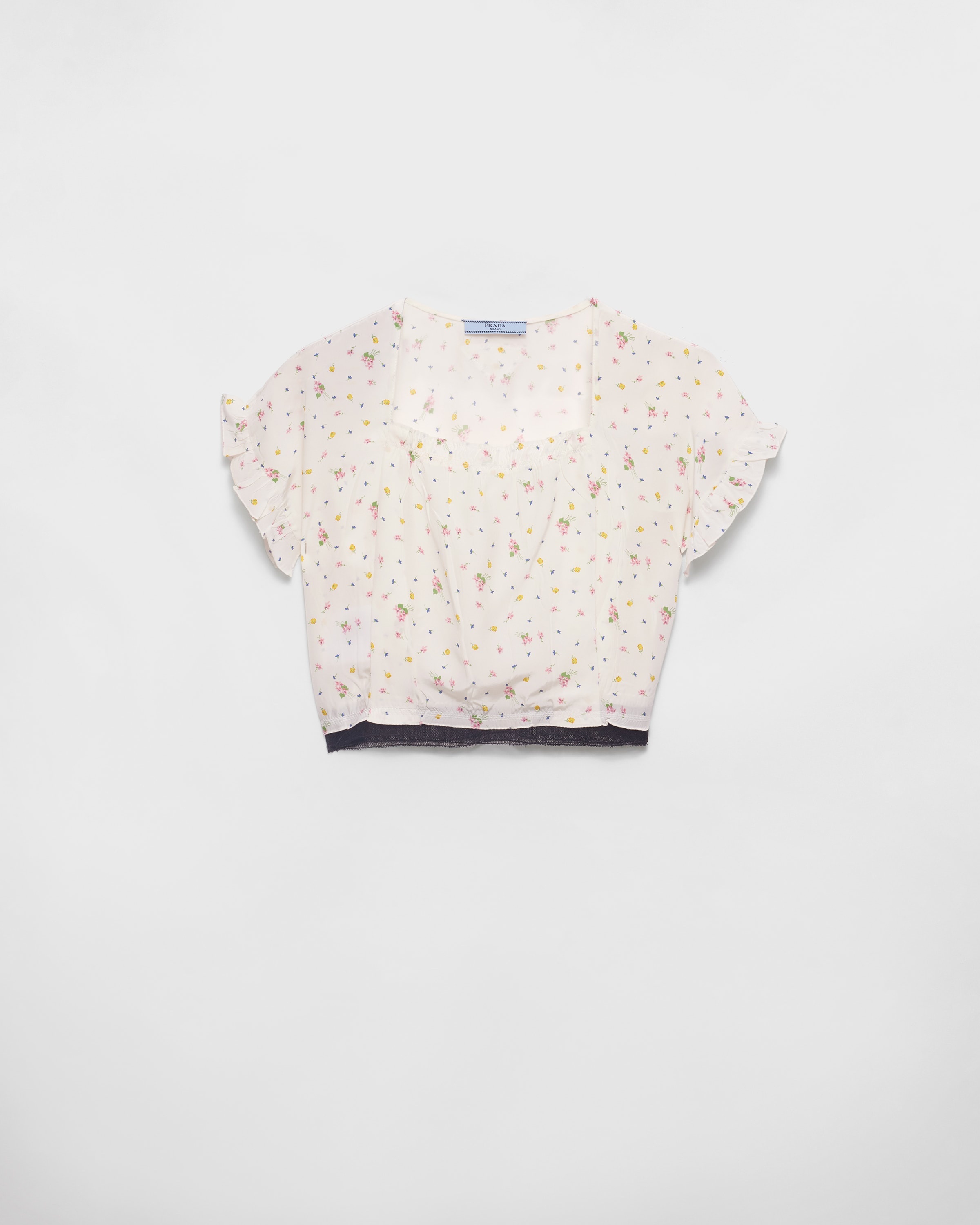 Short-sleeved floral print pongé crop top - 1