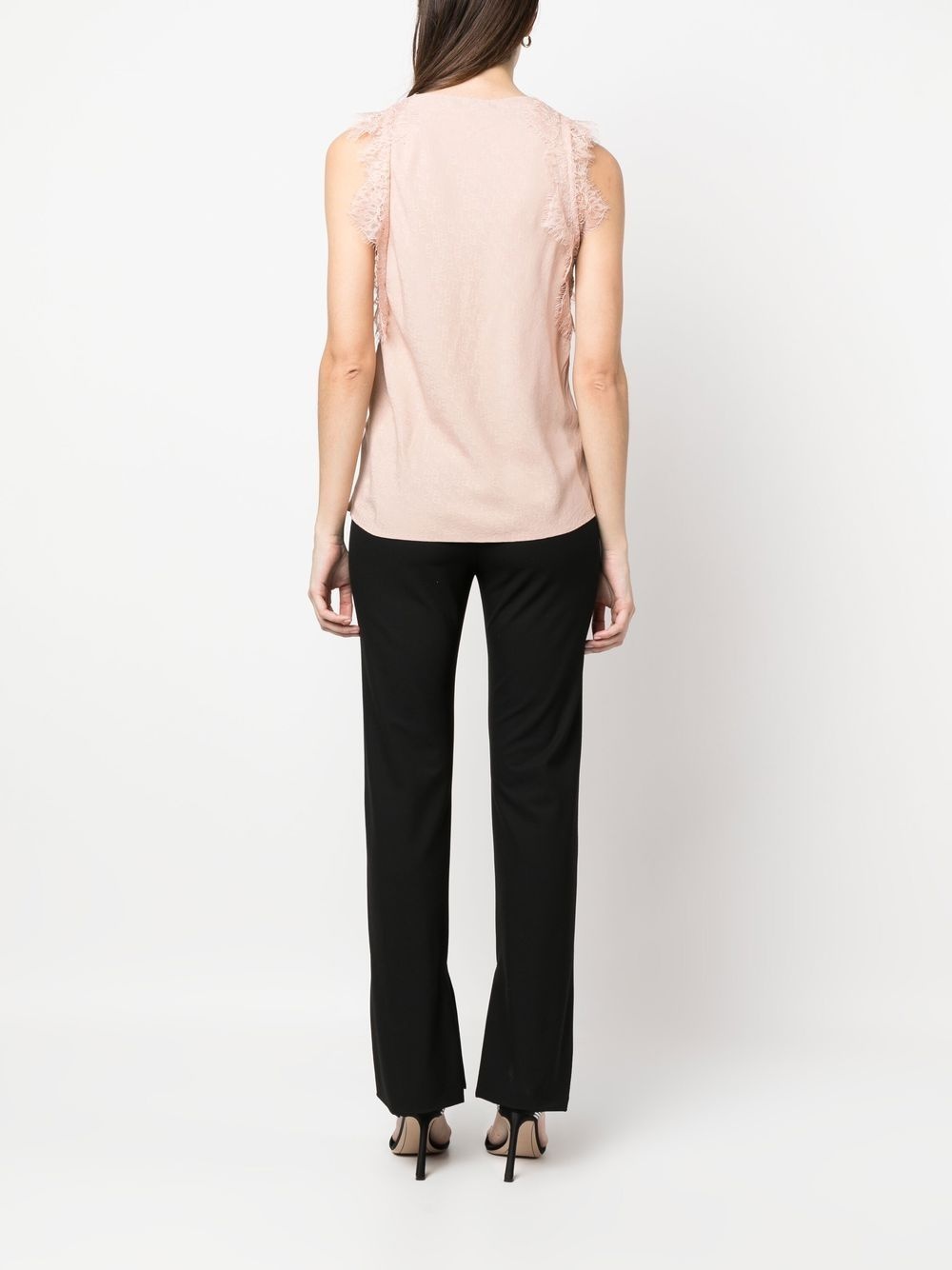 semi-sheer lace-panelled top - 4