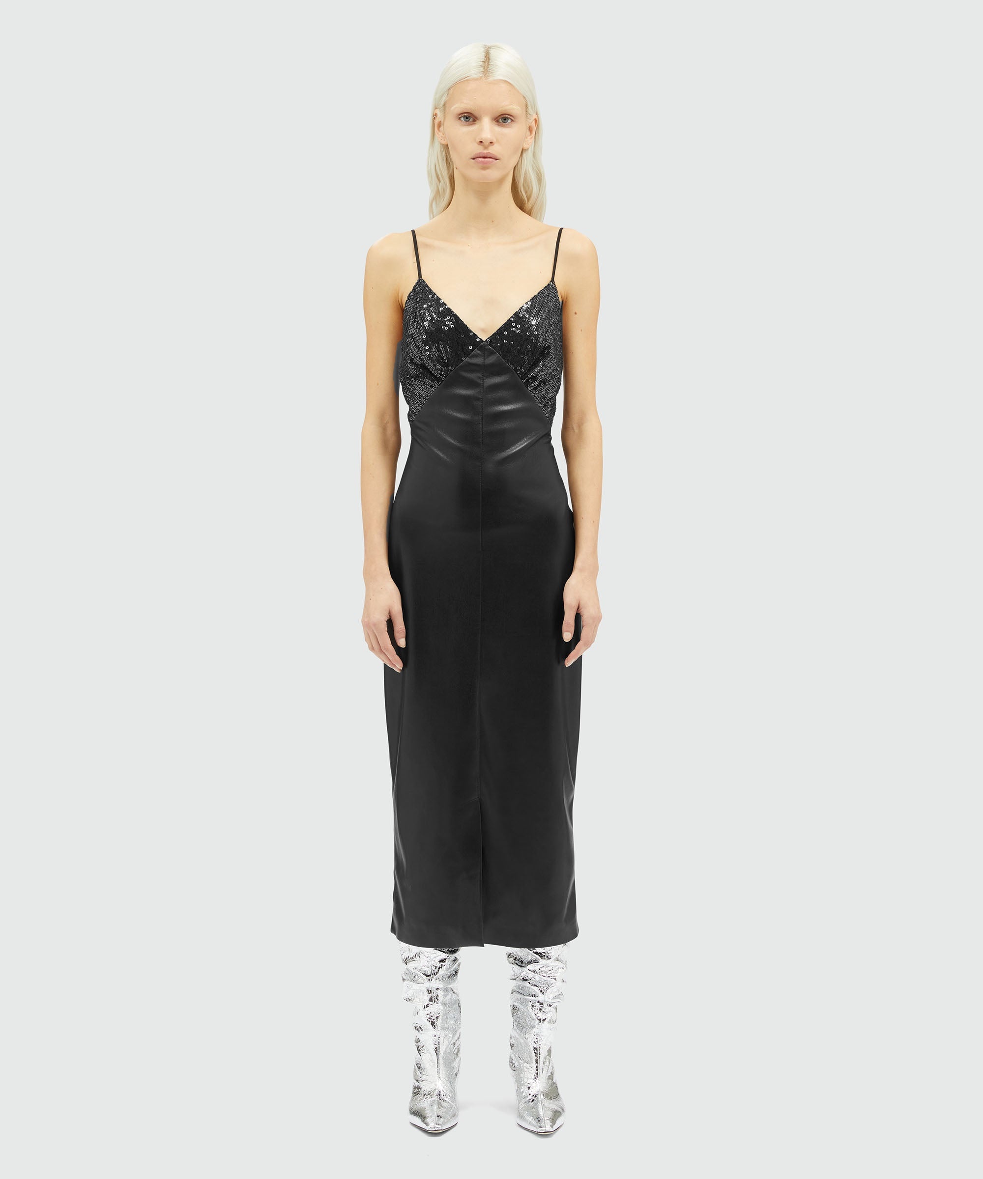 Faux-leather slip dress with sequins - 2