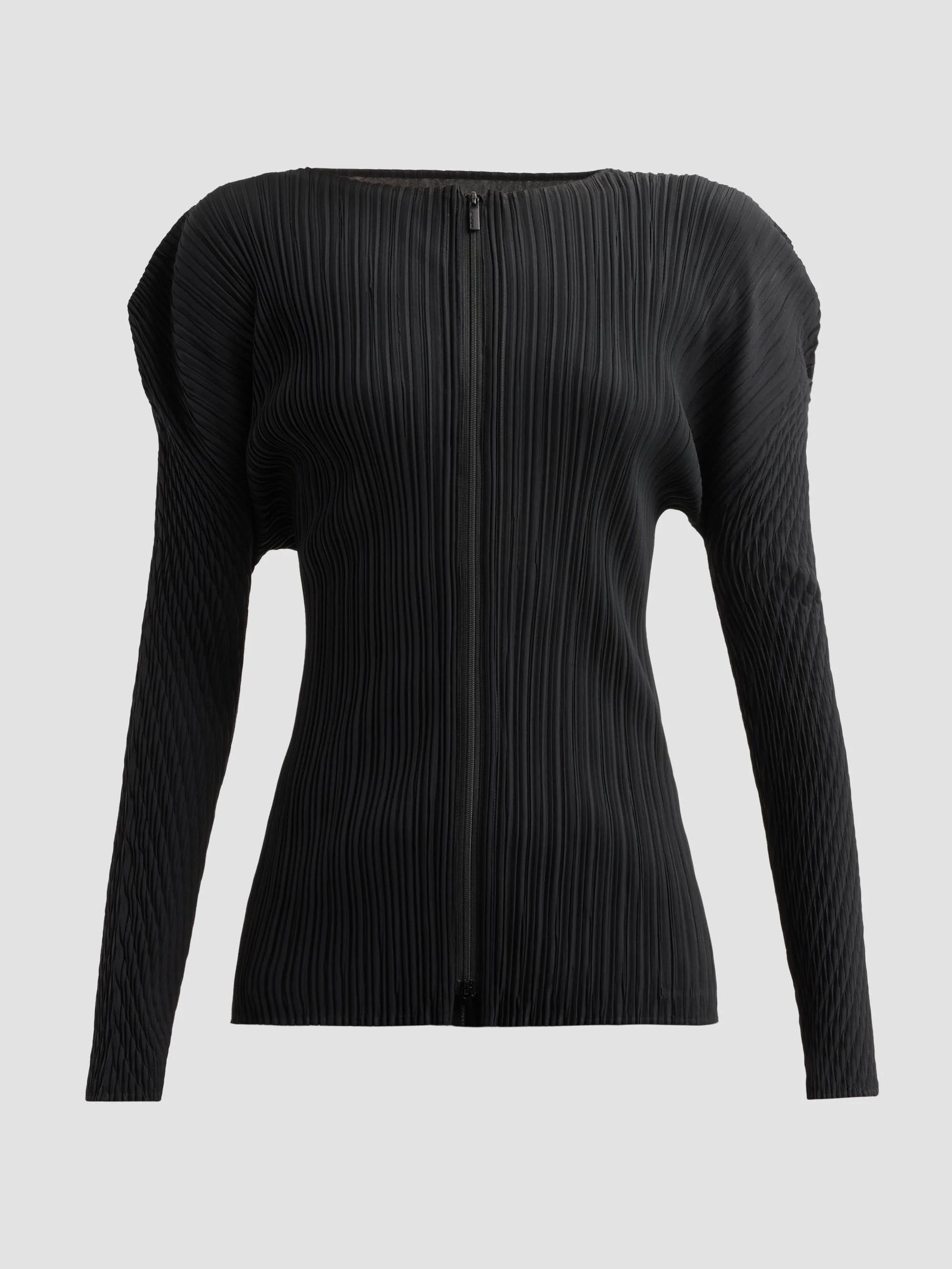 Women's Box Shoulder Pleats Cardigan - Black - 1