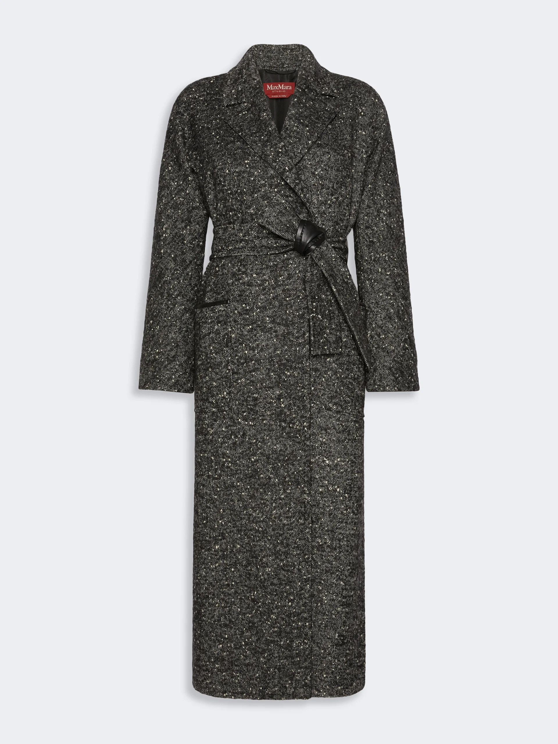 EROSO Wool tweed robe coat - WHITE BLACK - 1