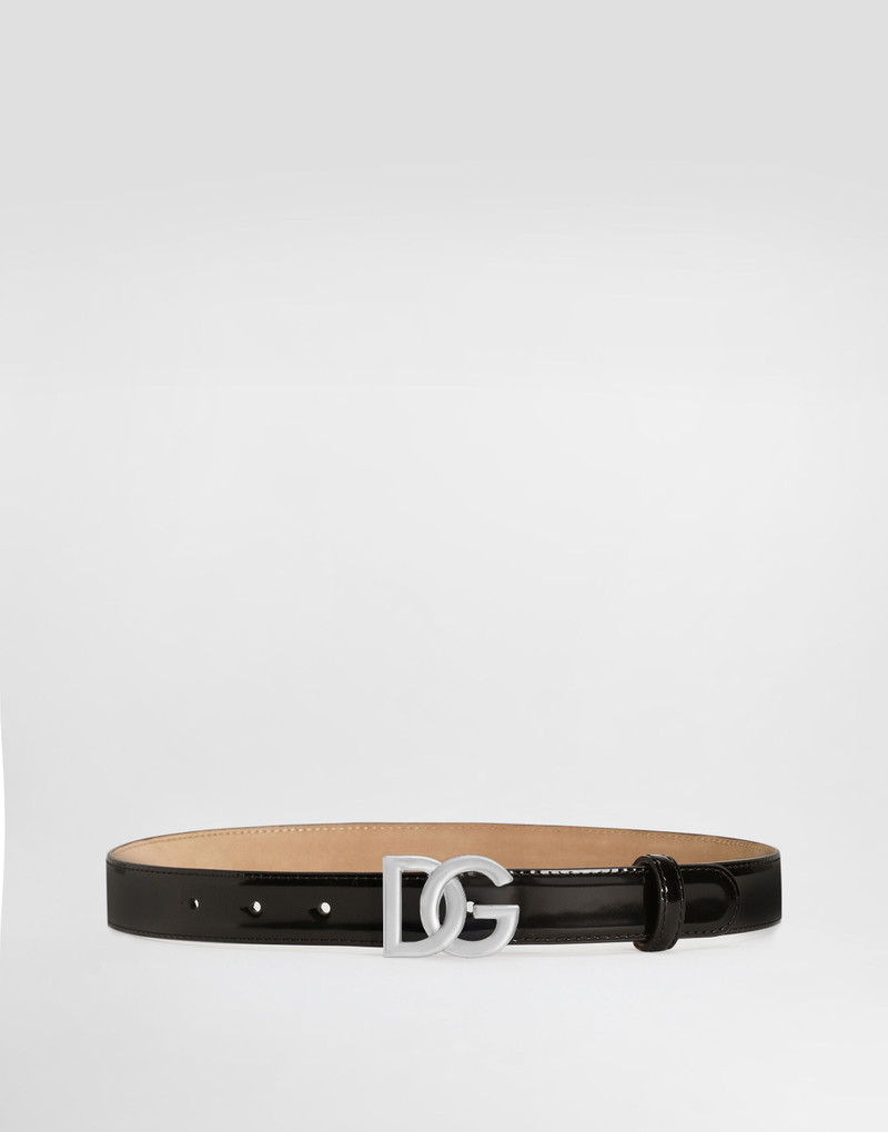 Shiny calfskin belt with DG logo 1