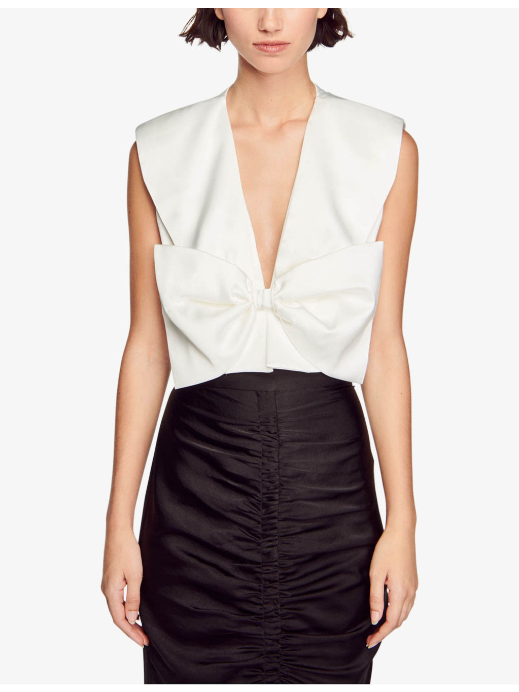 Passy bow-embellished stretch-satin crop top - 3
