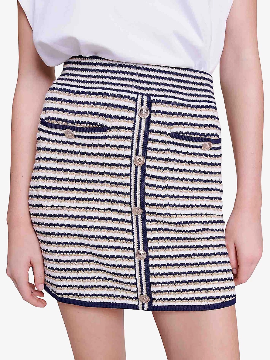 Button-embellished stripe stretch cotton-blend mini skirt - 5