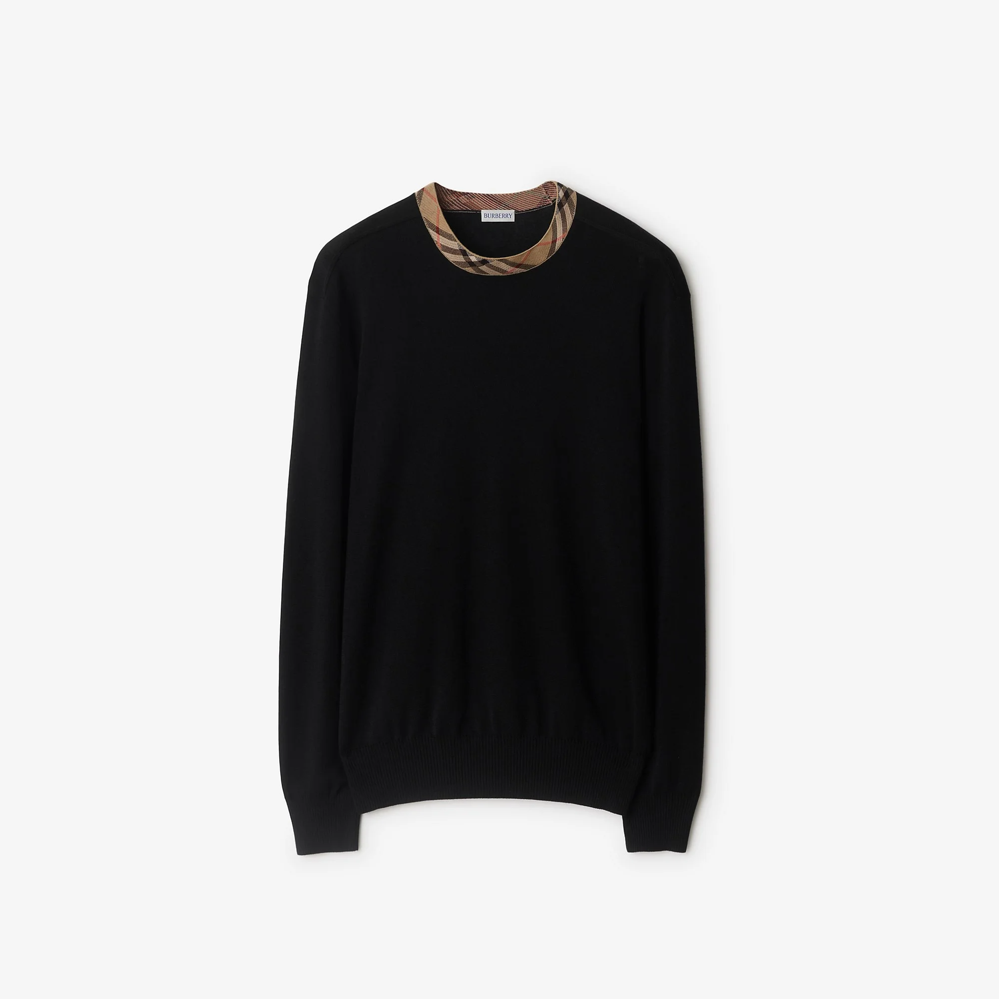 Check Trim Wool Sweater - 1