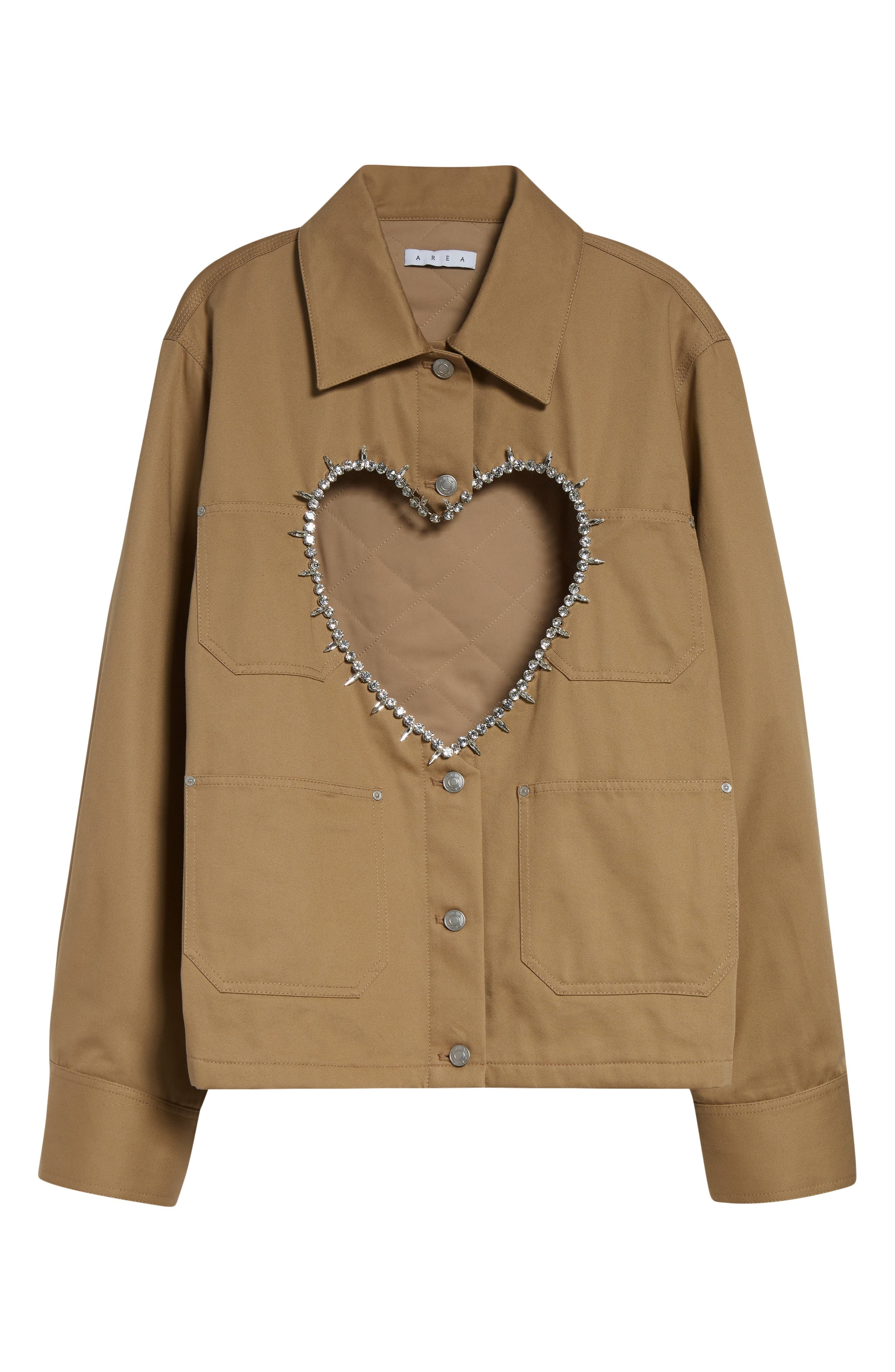 Area Crystal Trim Heart Cutout Cargo Jacket in Tan at Nordstrom - 7