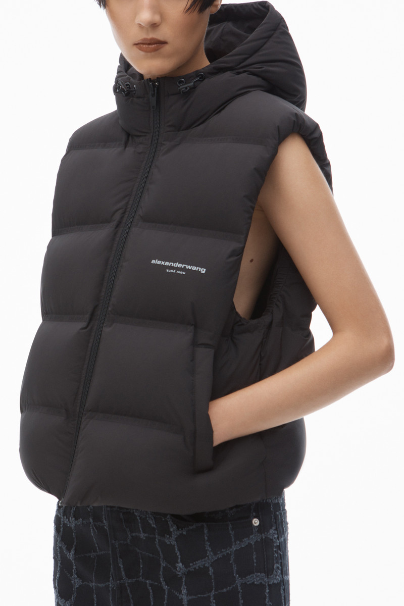 Alexander Wang cropped hooded puffer vest with reflective logo outlook