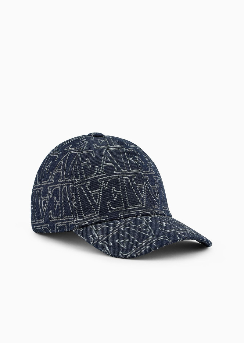 Denim baseball cap with all-over EA lettering 1