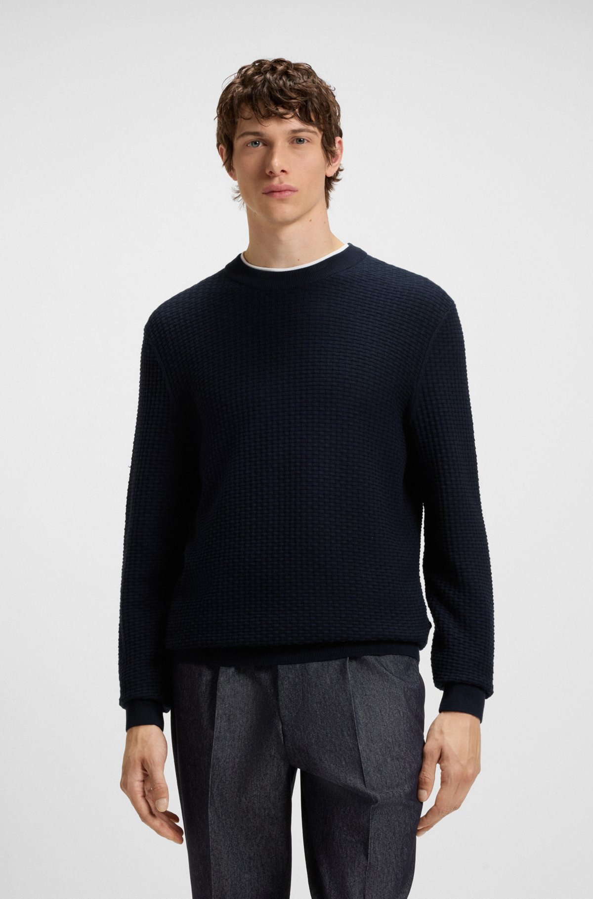 COTTON SWEATER WITH MIXED STRUCTURES - 2