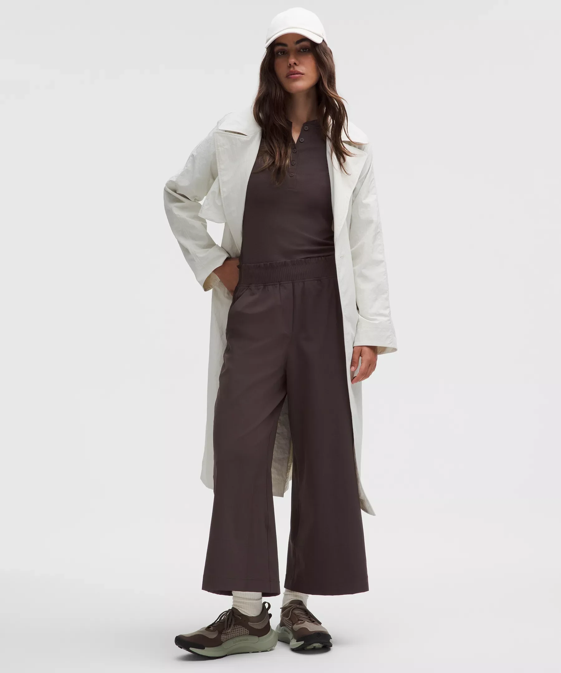 Stretch Woven Ruffle-Waist Wide-Leg Cropped Pant - 1