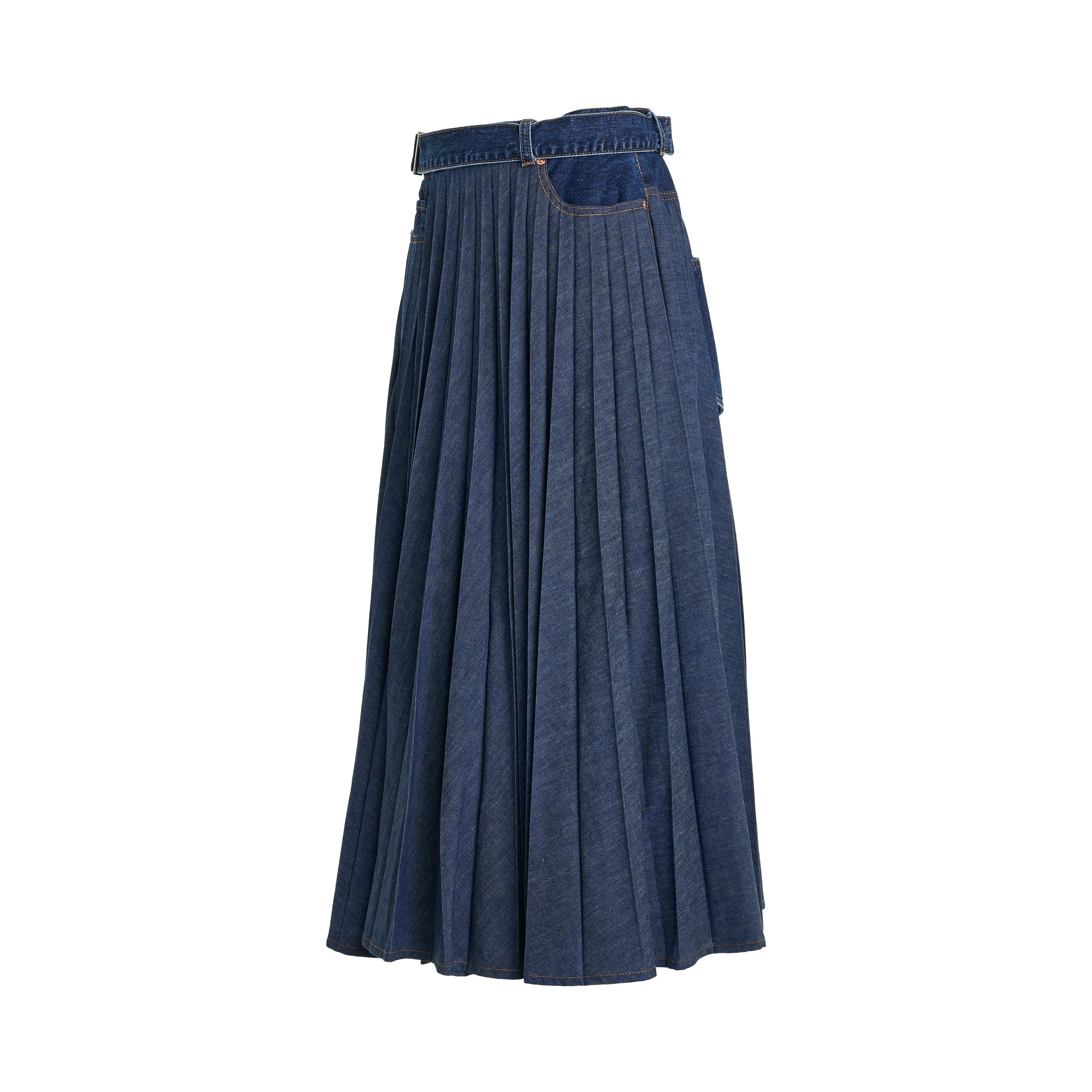 Pleated Denim Skirt in Blue - 2