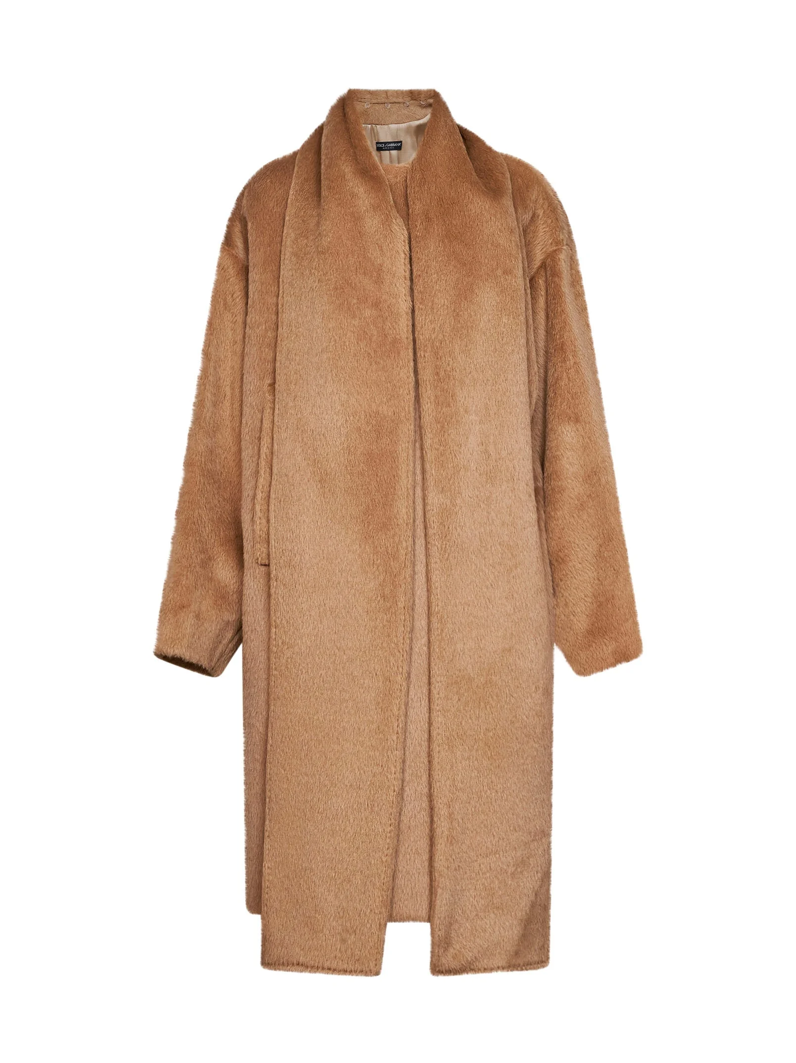 Dark beige alpaca and virgin wool scarf coat - 1