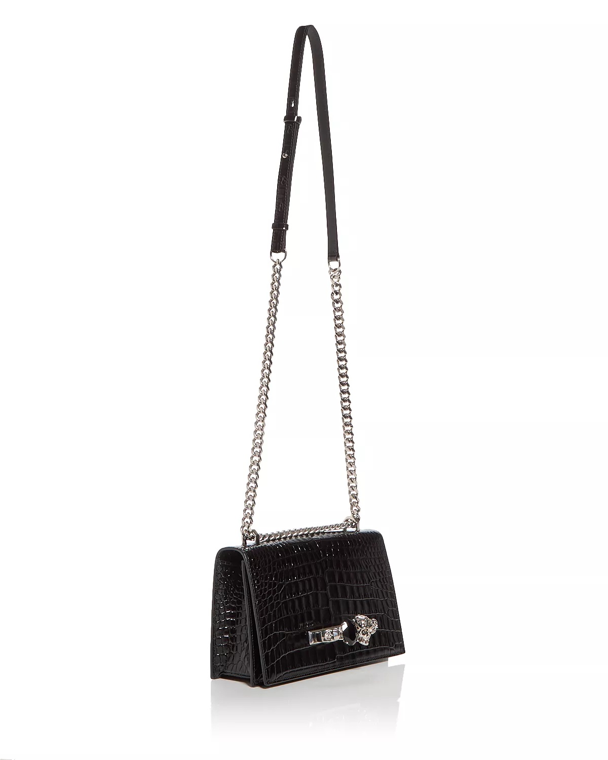 Jewelled Croc Embossed Leather Shoulder Bag - 4