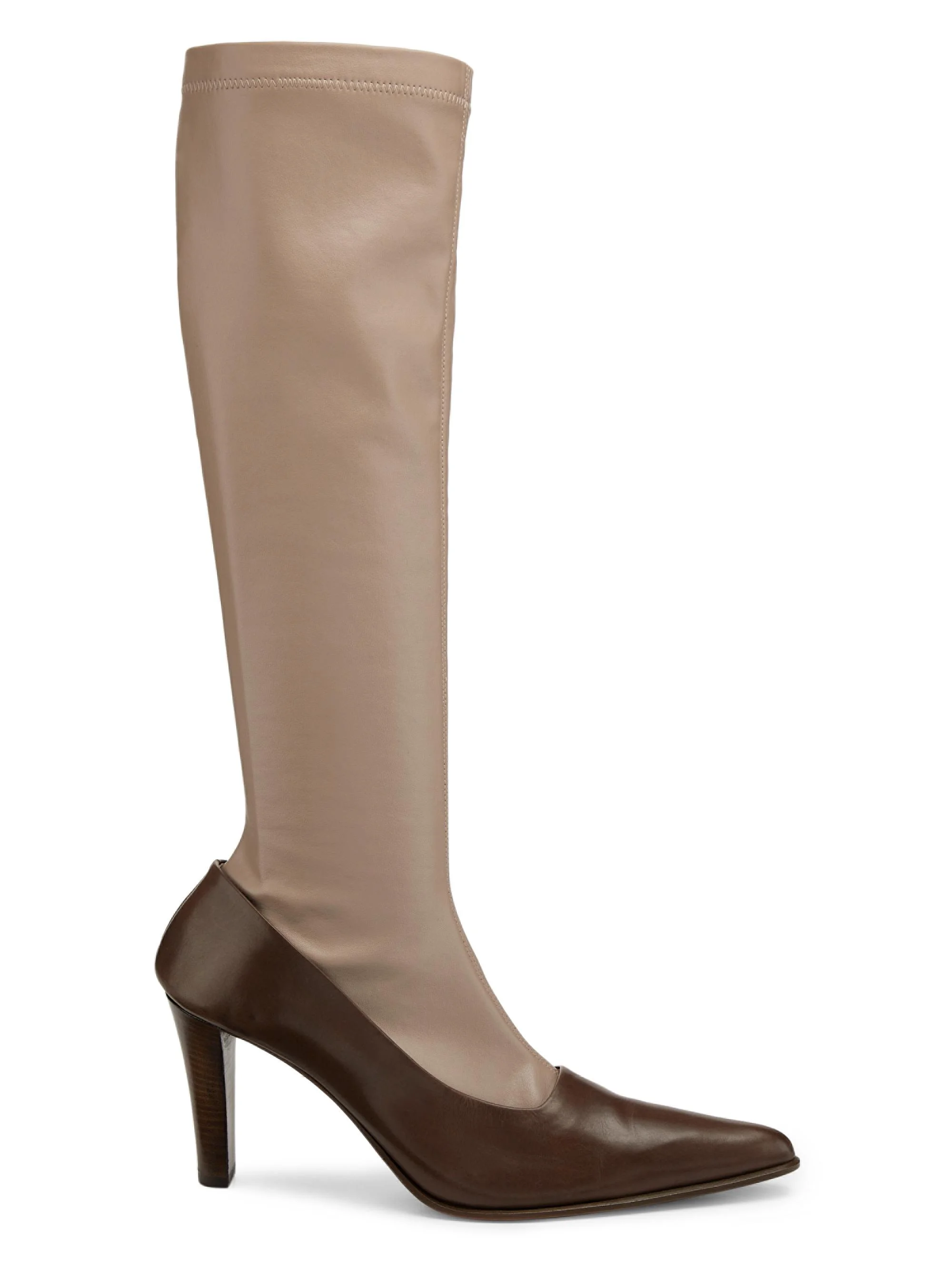 Women's 80MM Mixed-Media Knee-High Boots - Black Showed Chocolate - 1