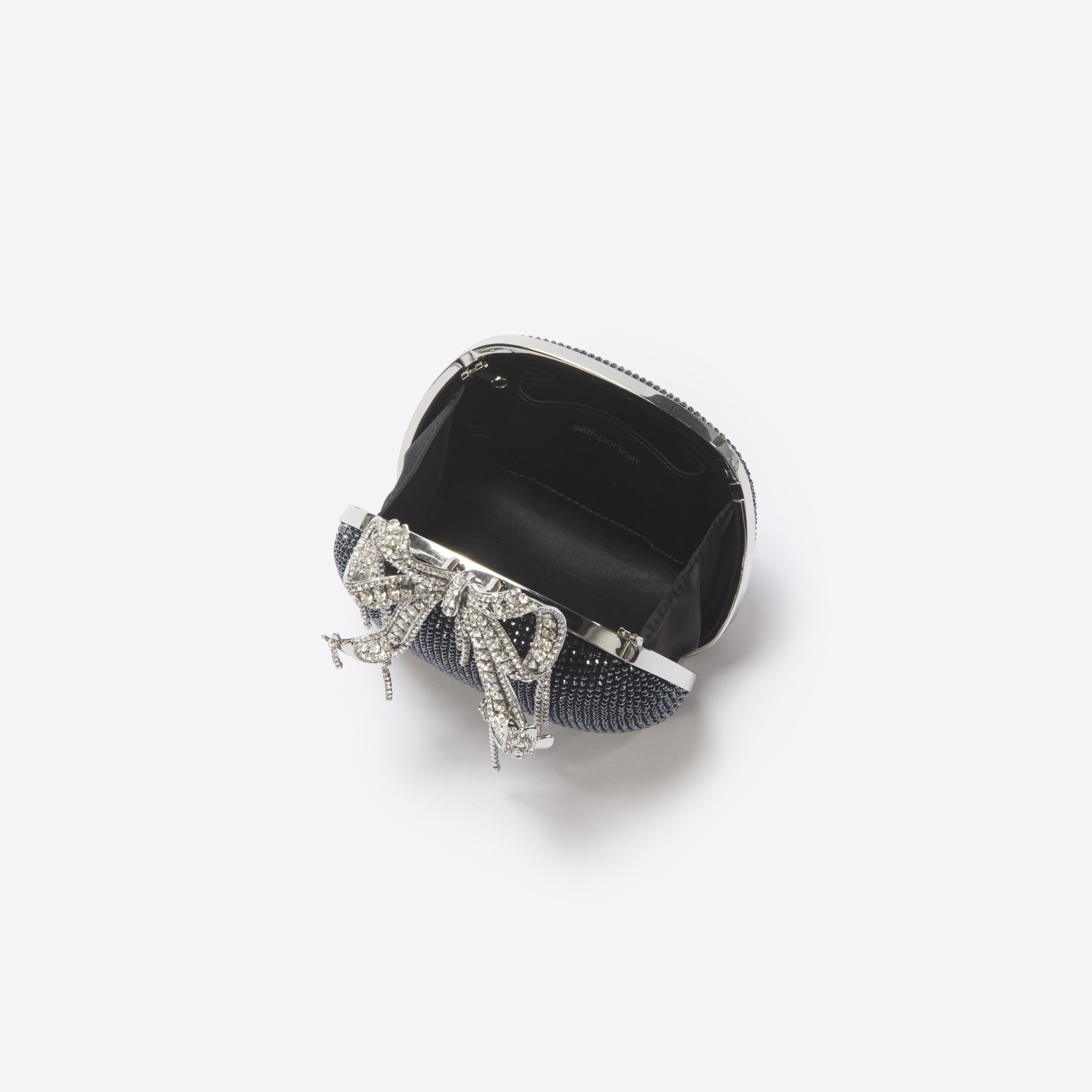 Black Satin Rhinestone Clutch Bag - 5
