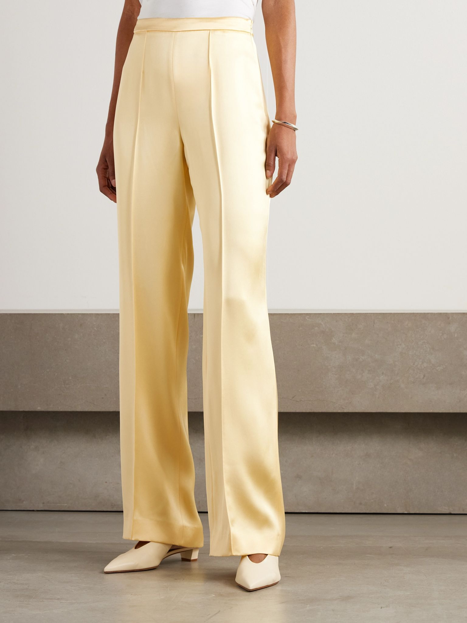 Pintucked satin straight-leg pants Yellow - 3