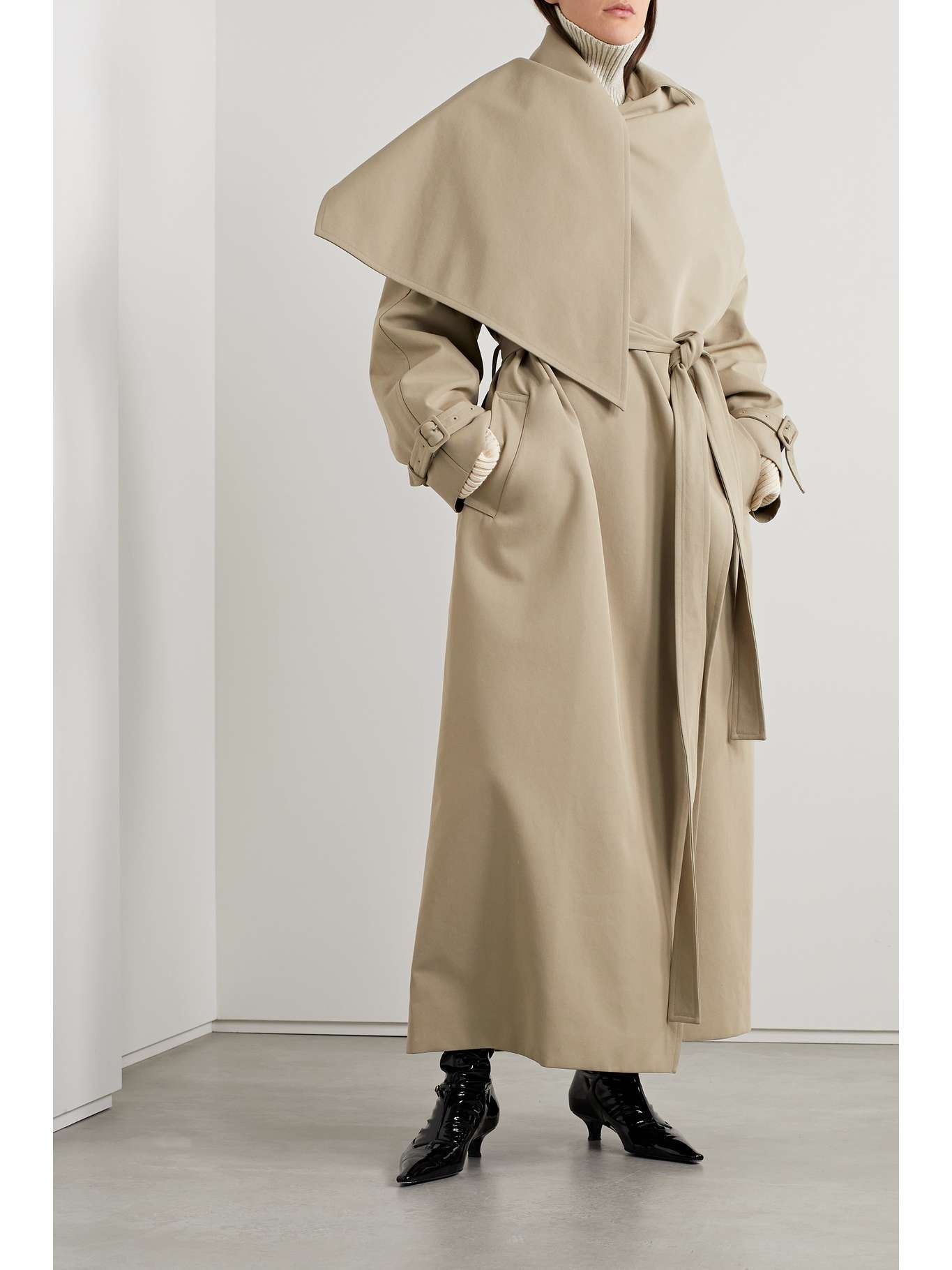 Hellen belted draped cotton-blend gabardine trench coat - 2