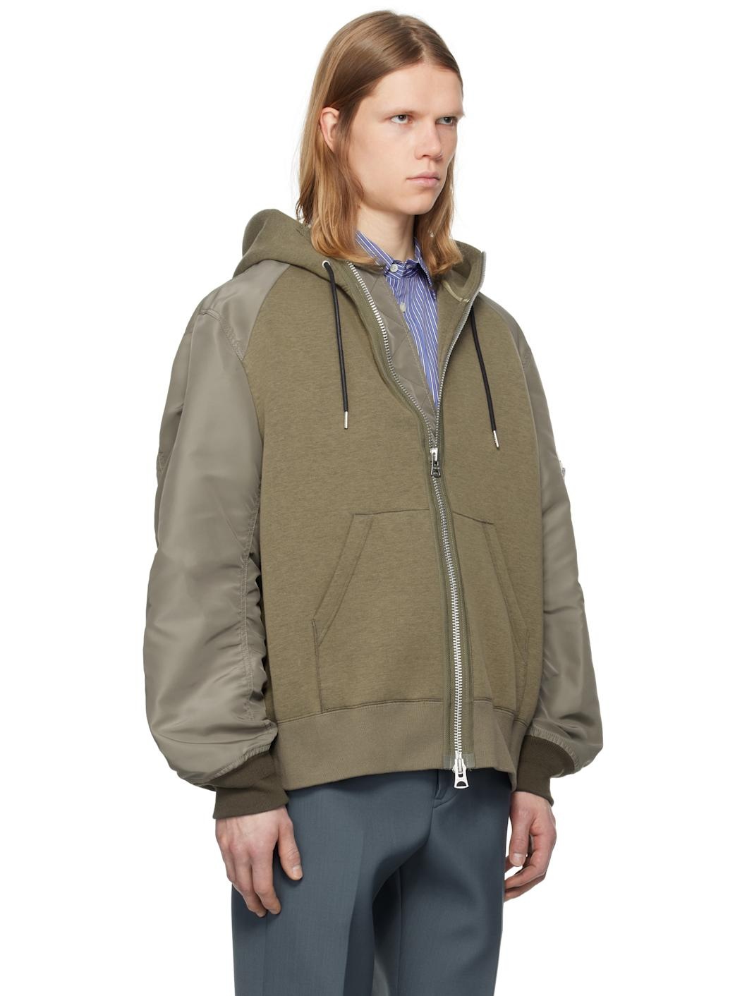 Taupe Sponge Sweat x Nylon Twill Hoodie - 2