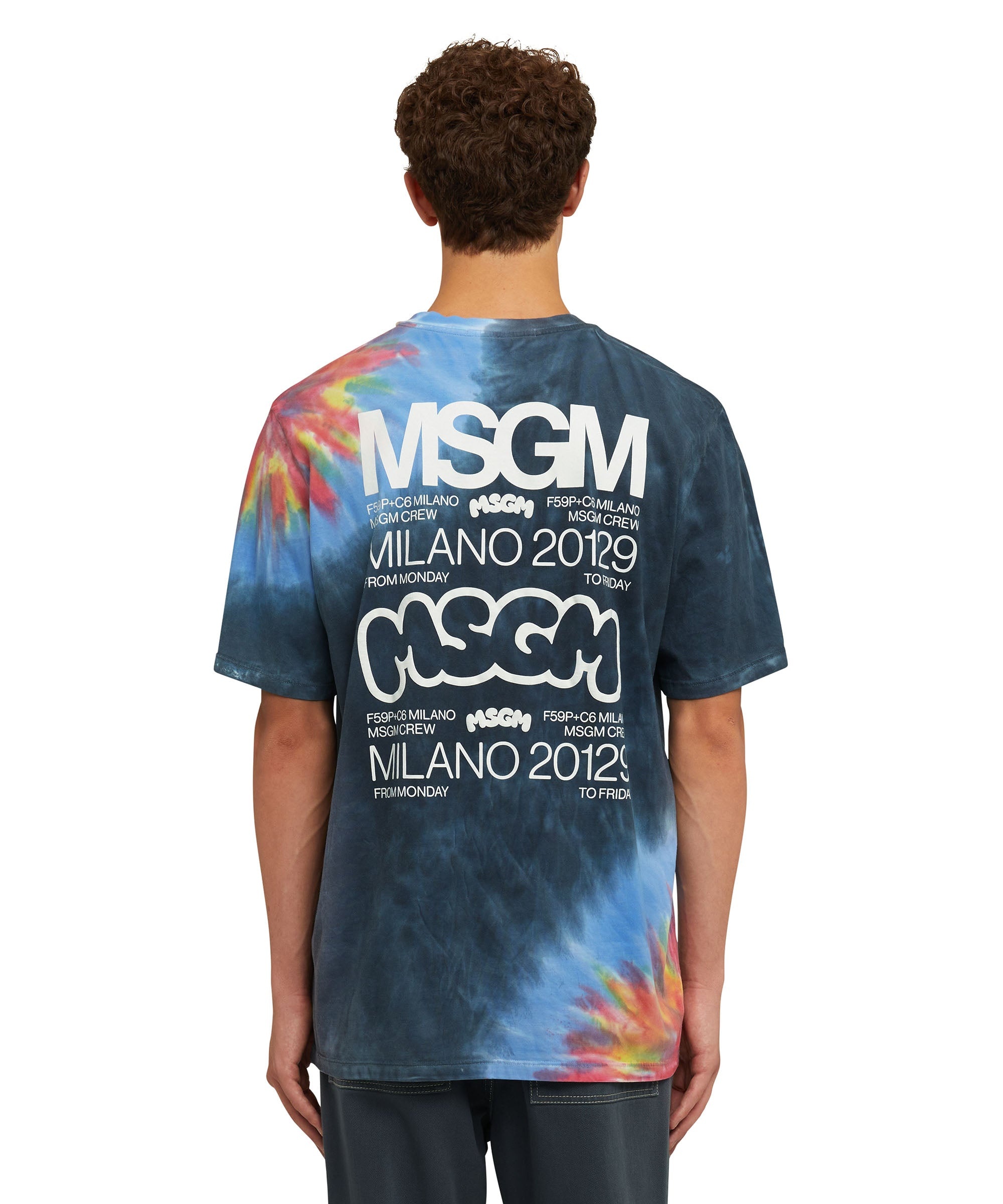 Tie dye cotton crewneck t-shirt with logo and graphics in collaboration with Burro Studio - 1