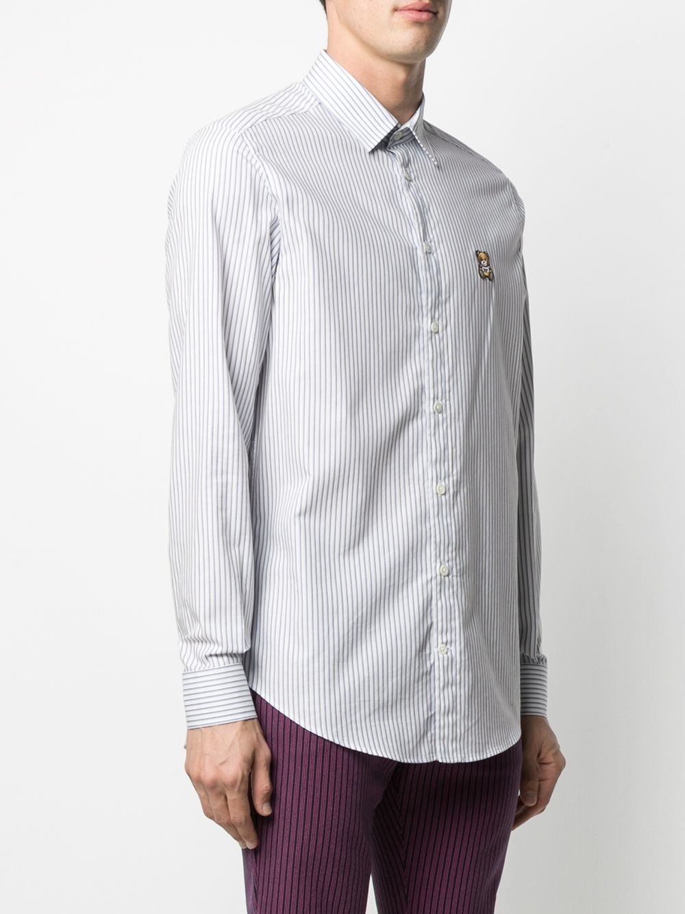 embroidered logo-patch pinstripe shirt - 3