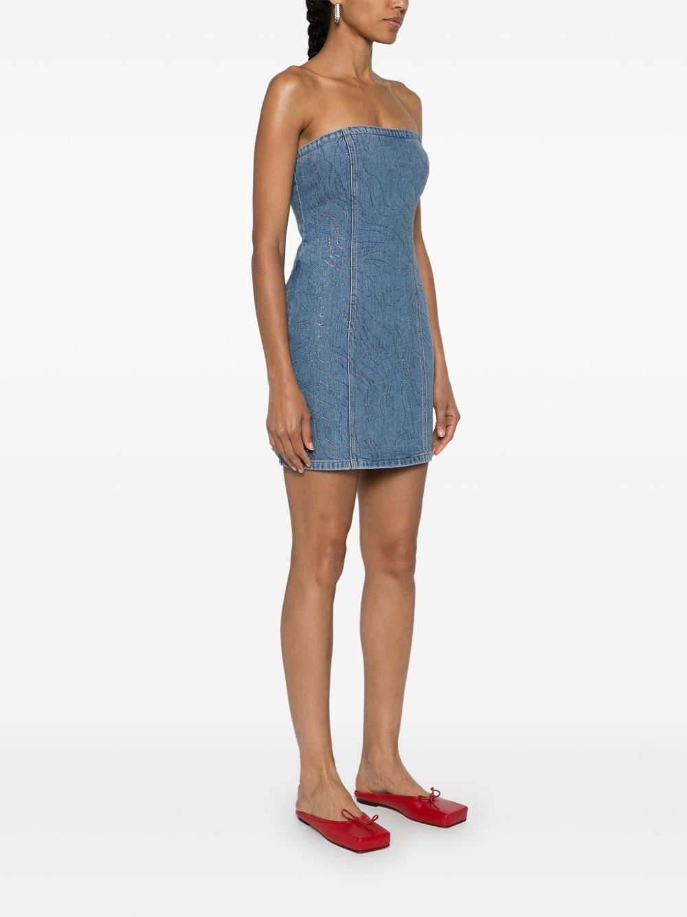 crystal-embellished denim mini dress - 3