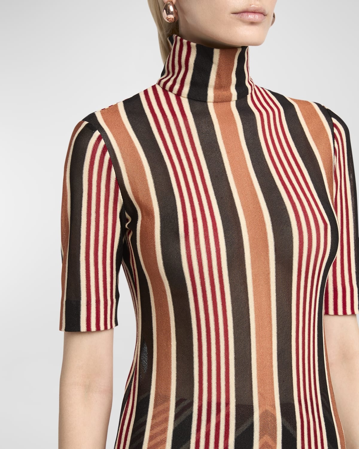 Turtleneck Striped Short-Sleeve Sweater - 5