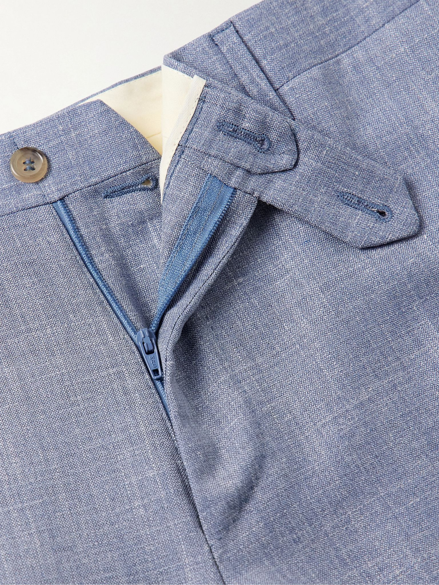 Kei Slim-Fit Straight-Leg Wool, Silk and Linen-Blend Suit Trousers Blue - 6