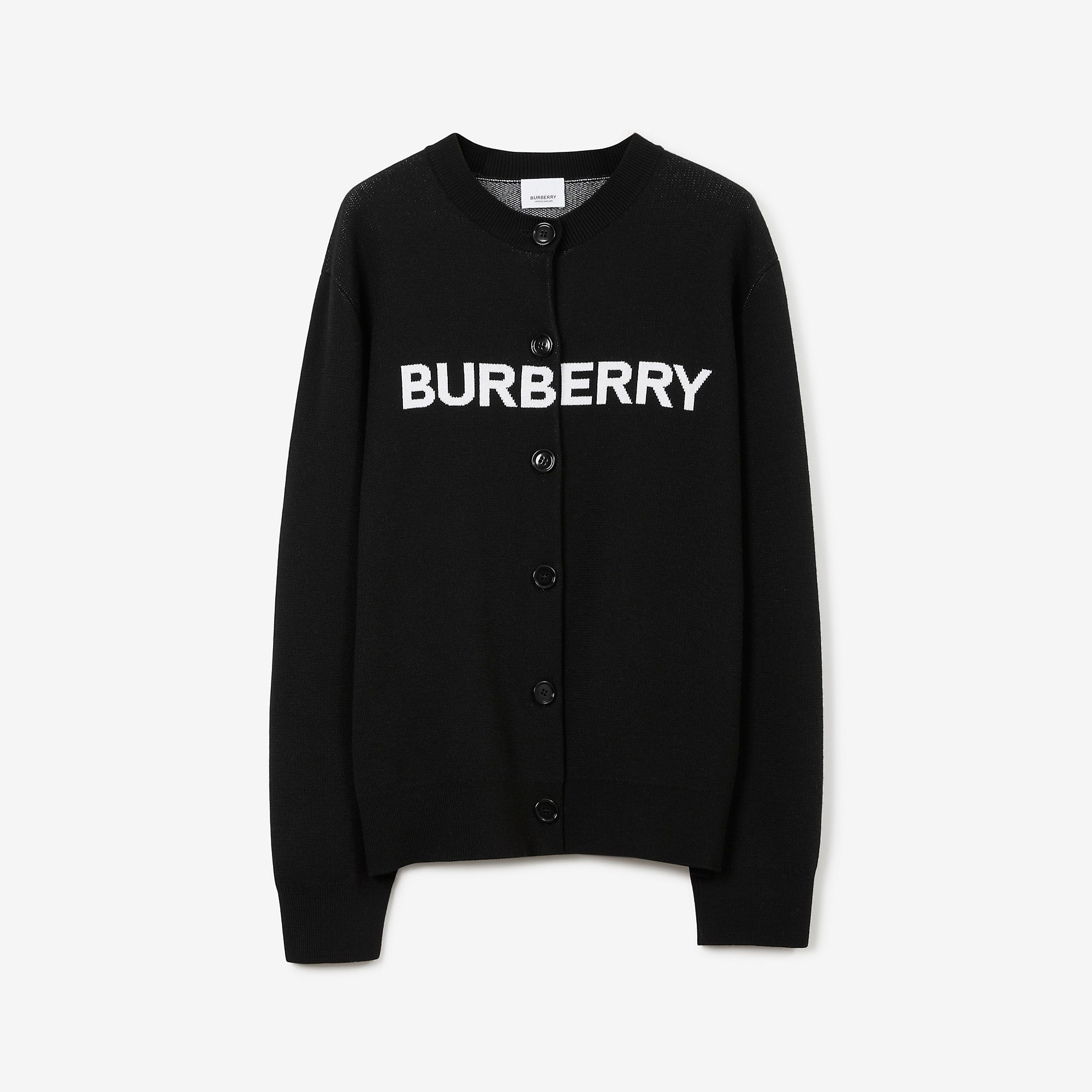 Logo Wool Cotton Jacquard Oversized Cardigan - 1