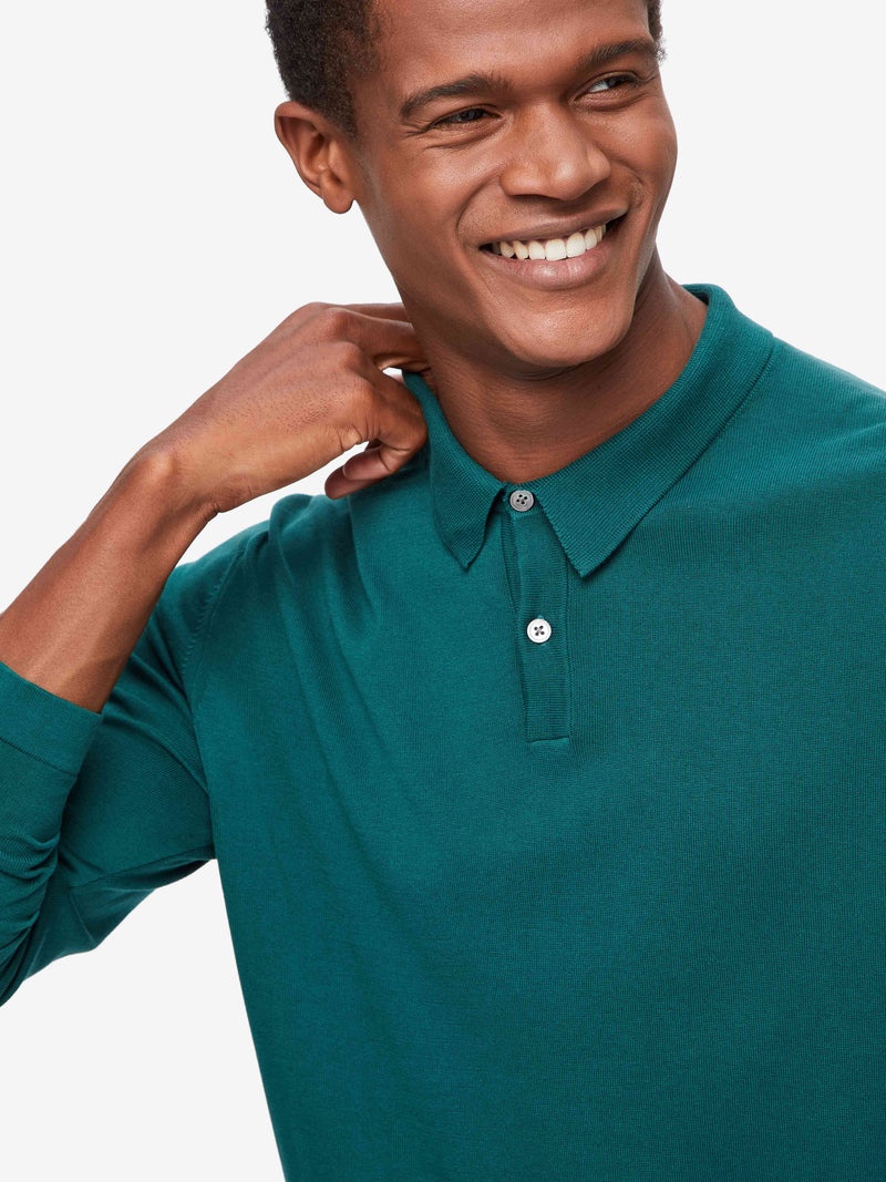Men's Long Sleeve Polo Shirt Jacob Sea Island Cotton Green - 2