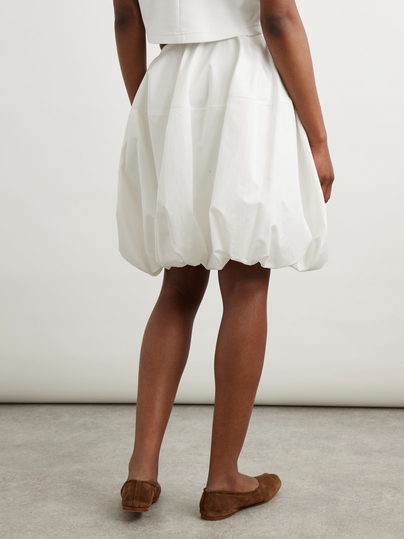 Gathered cotton-poplin mini skirt White - 4