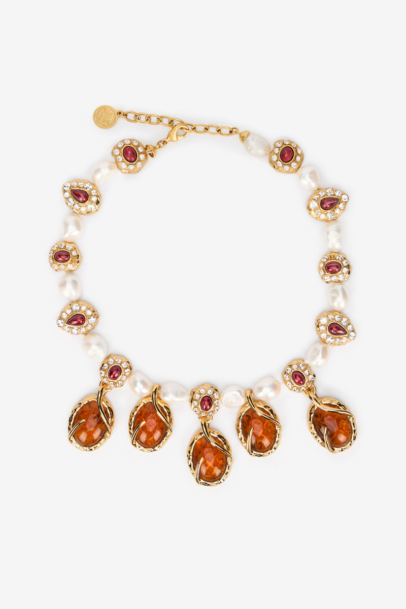 Golden Necklace With Pearls And Topaz-Effect Stones 1