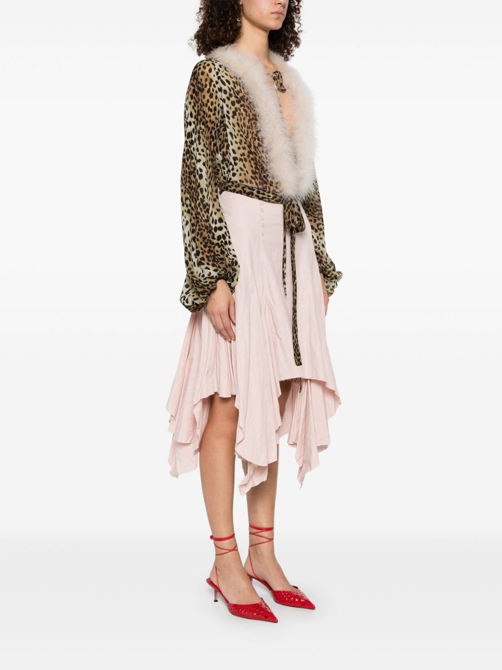 leopard-print feather-trim blouse - 3