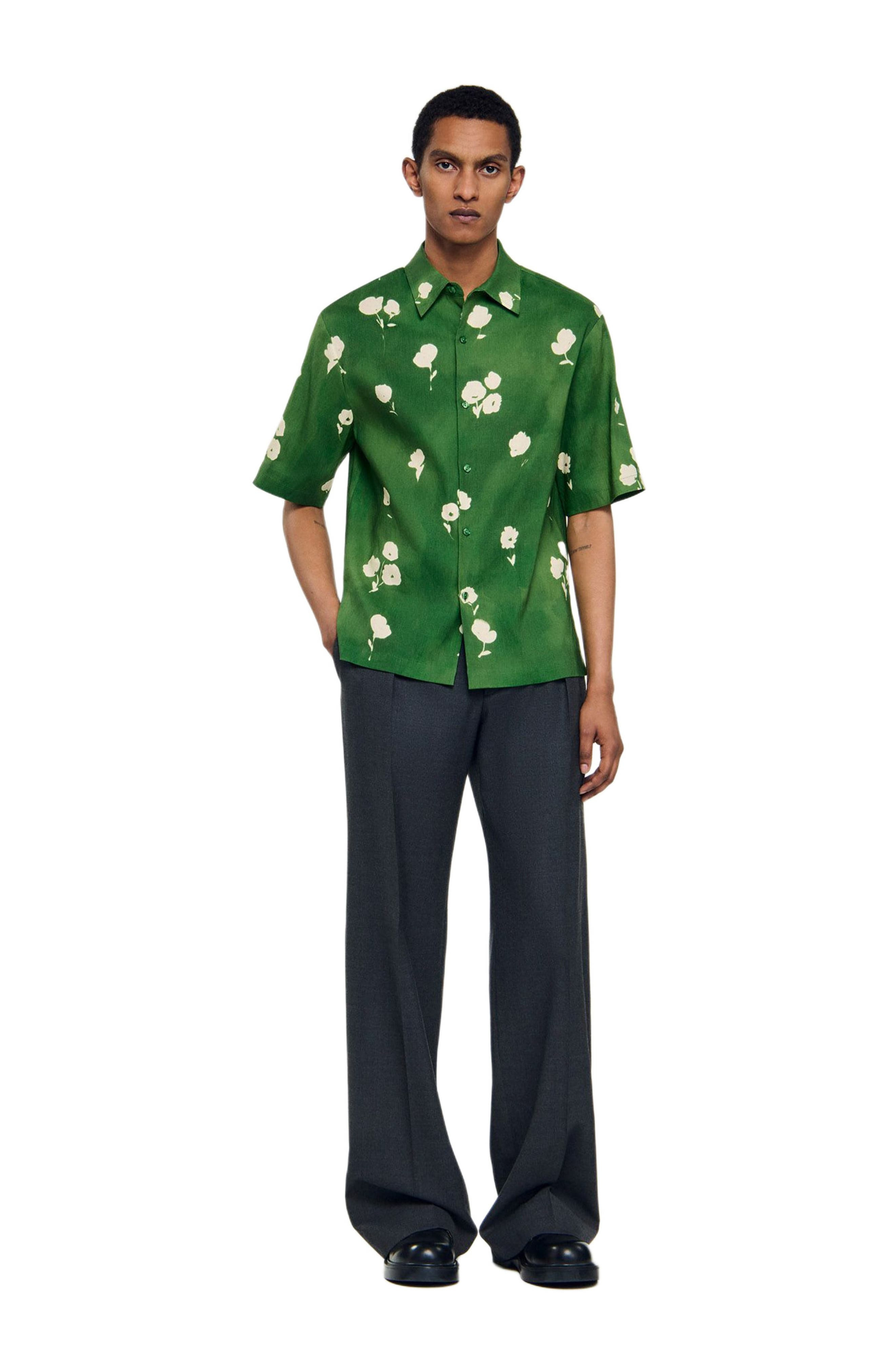 SANDRO Abstract Floral Shirt in Lime at Nordstrom - 6