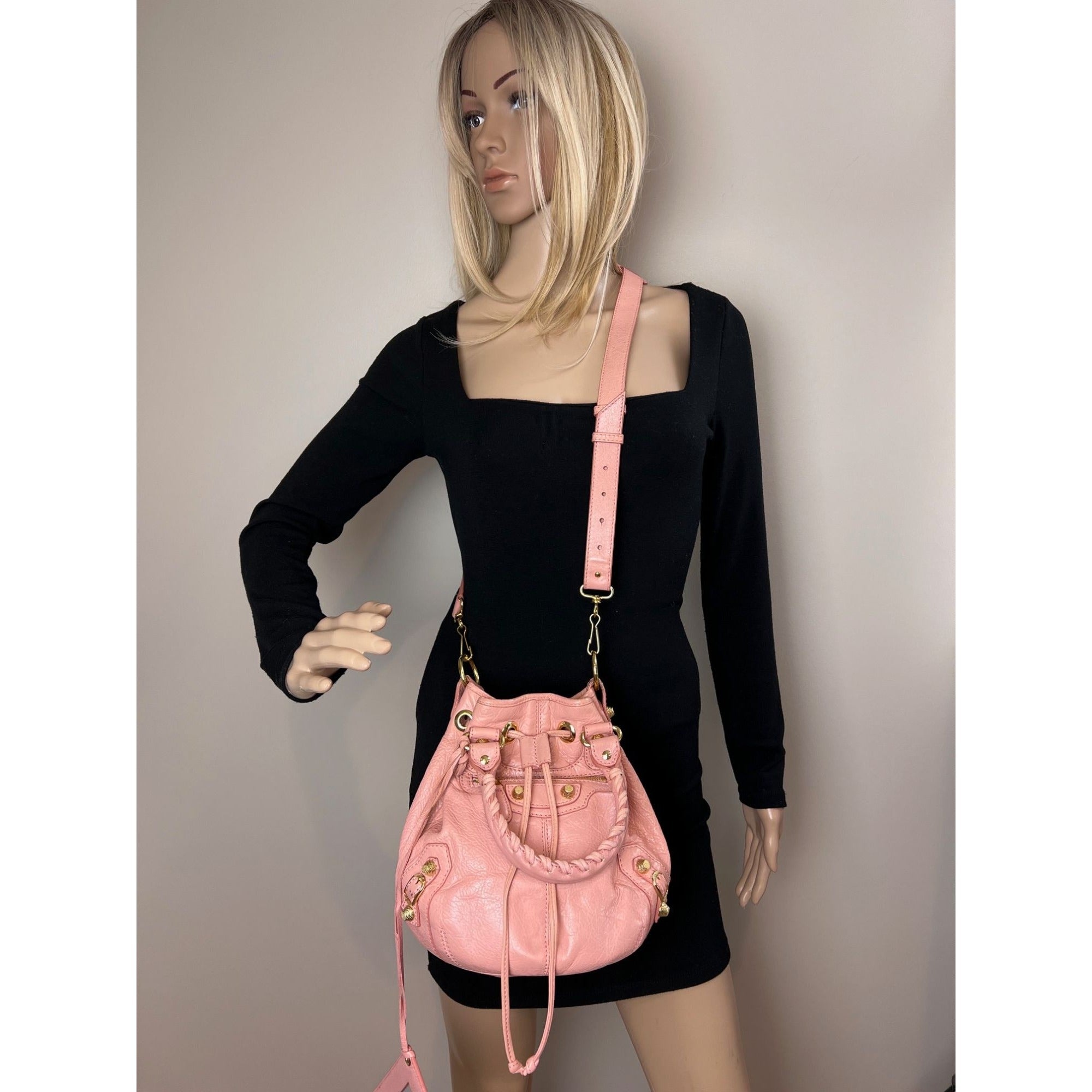 Balenciaga agneau Giant 12 Gold Hardware Mini Pompon Rose Pink Bucket Bag - 12