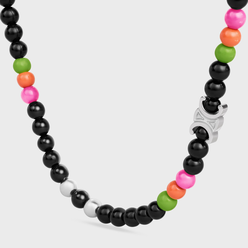 CELINE San Onofre Triomphe Necklace in Onyx, Glass Pearls and Brass with Rhodium Finish outlook