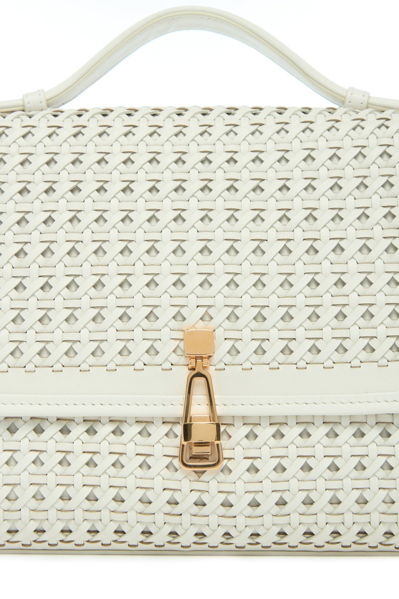 Medium Leonora Flap Bag in White Woven Leather with Sunglass Pouch 7