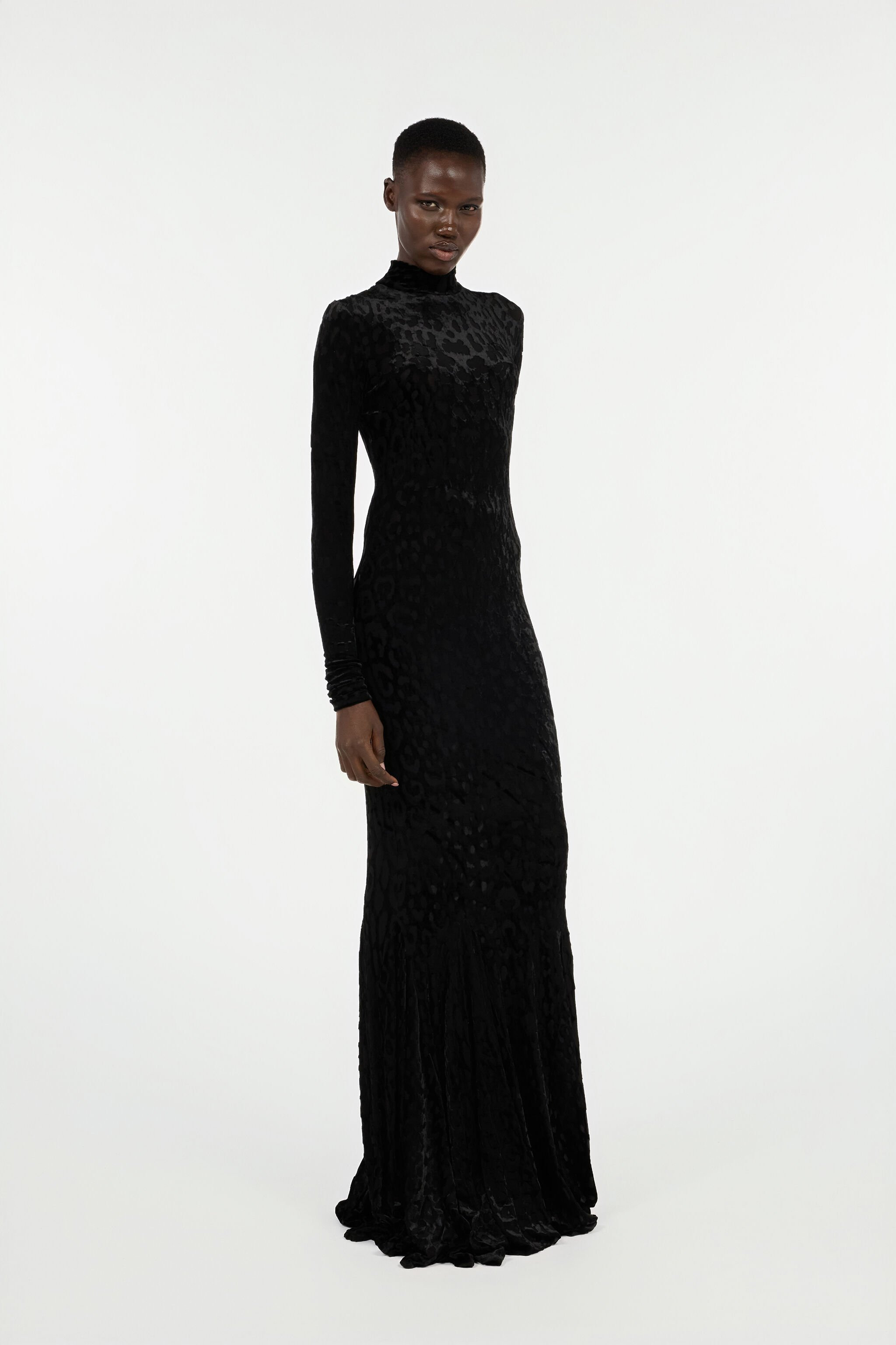 Long Black Dress With Jaguar Skin Pattern - 3