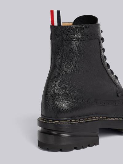 Thom Browne Black Pebble Grain Leather Rubber Hiking Sole Stripe Micro Insert Lace-Up Longwing Boot outlook