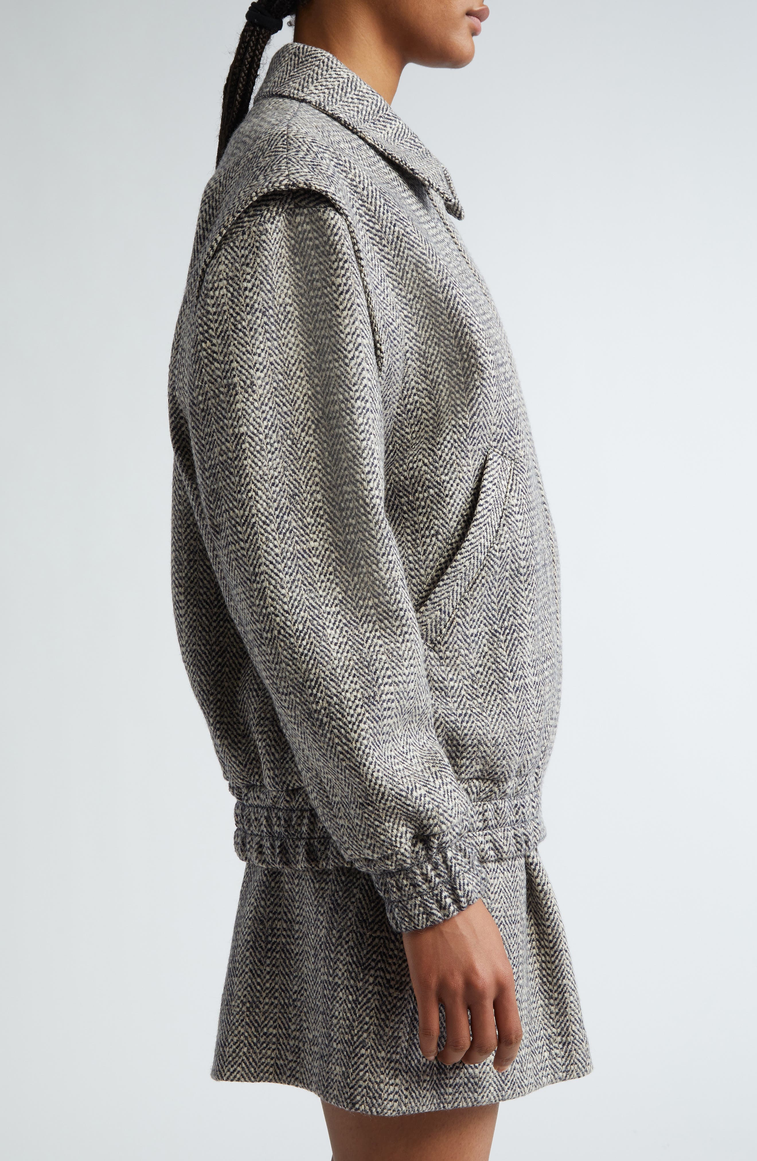 Golden Goose Journey Wool Blend Herringbone Bomber Jacket in Midnight/Ecru at Nordstrom - 5