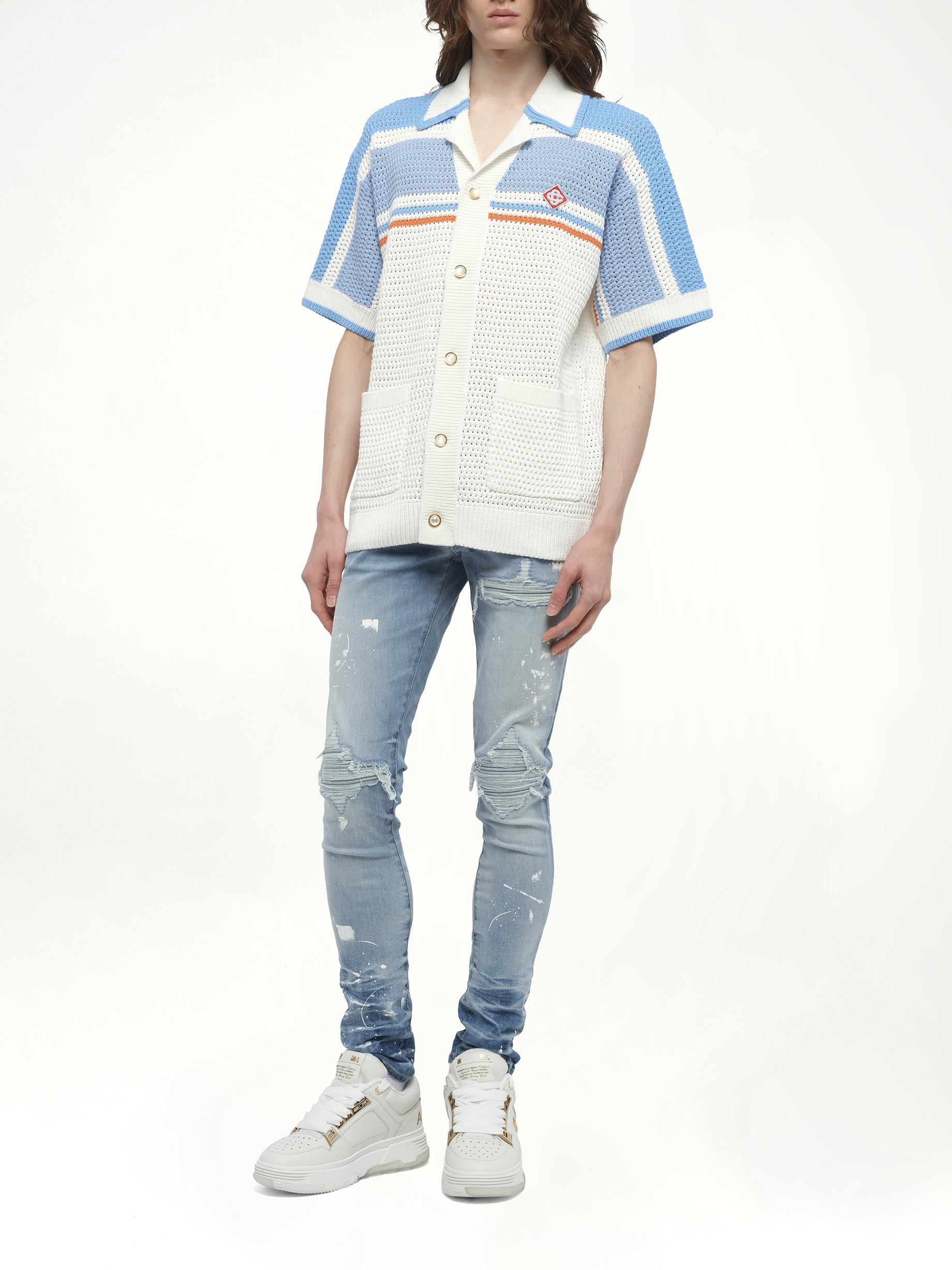 Faux Crochet Shirt in Blue - 4