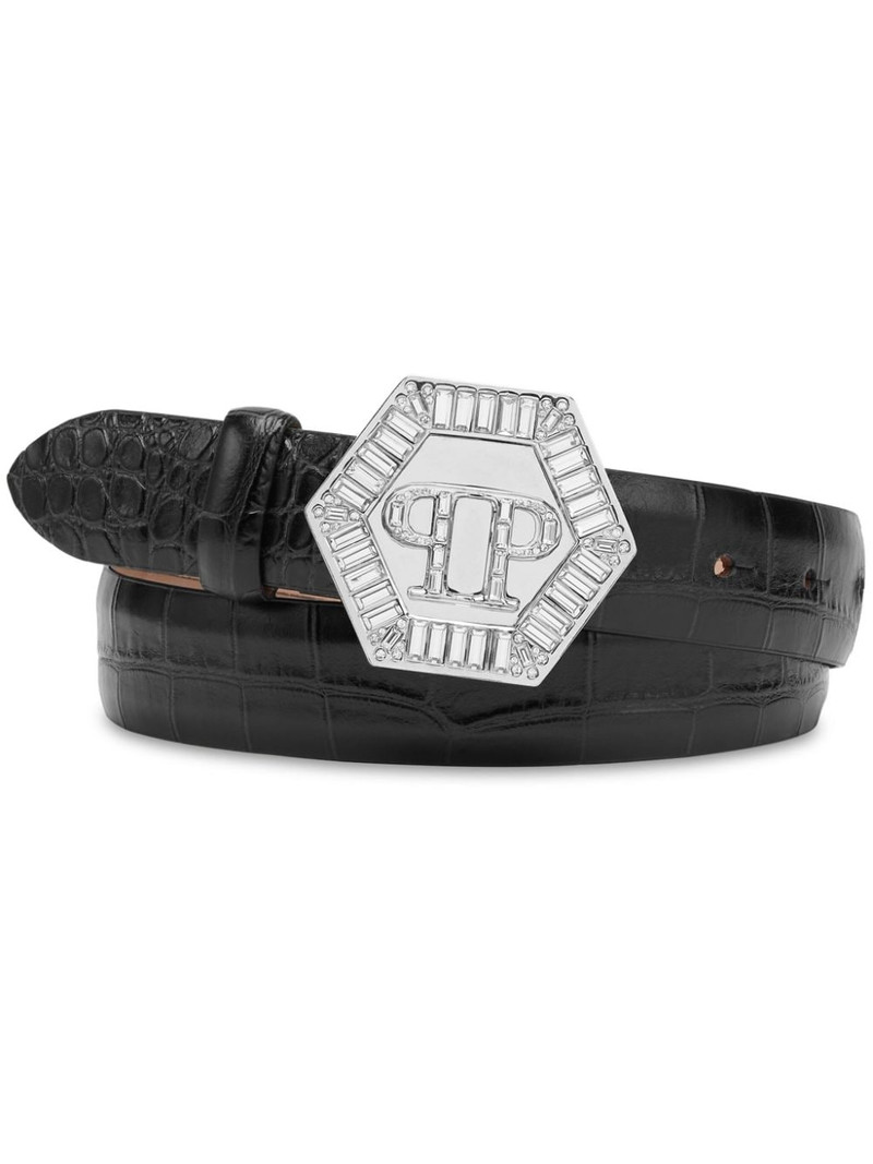 logo-plaque leather belt 1