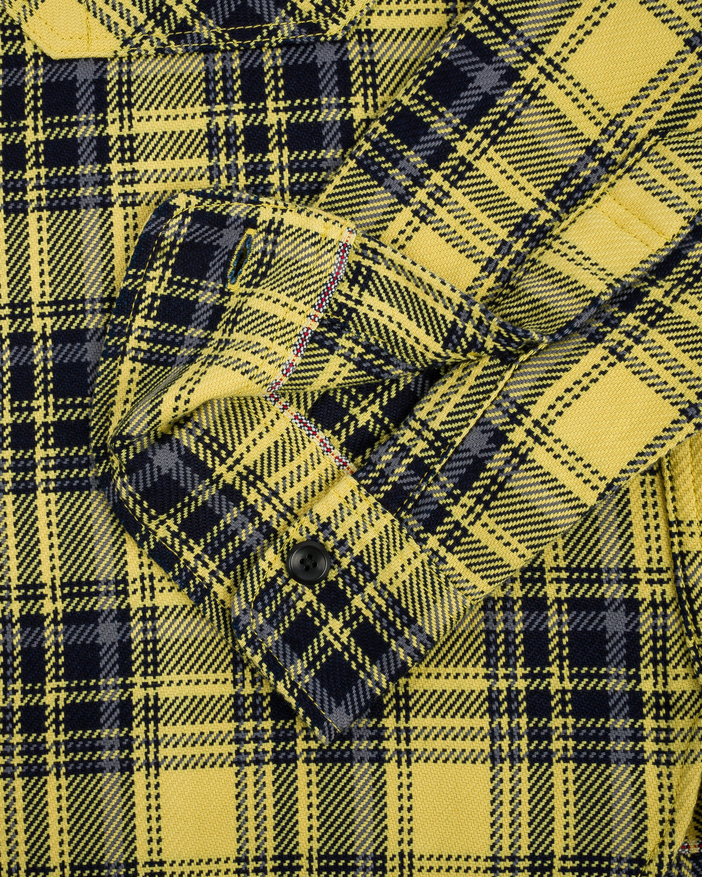 IHSH-412-YEL 9oz Selvedge Indigo Check Flannel Work Shirt - Yellow - 9