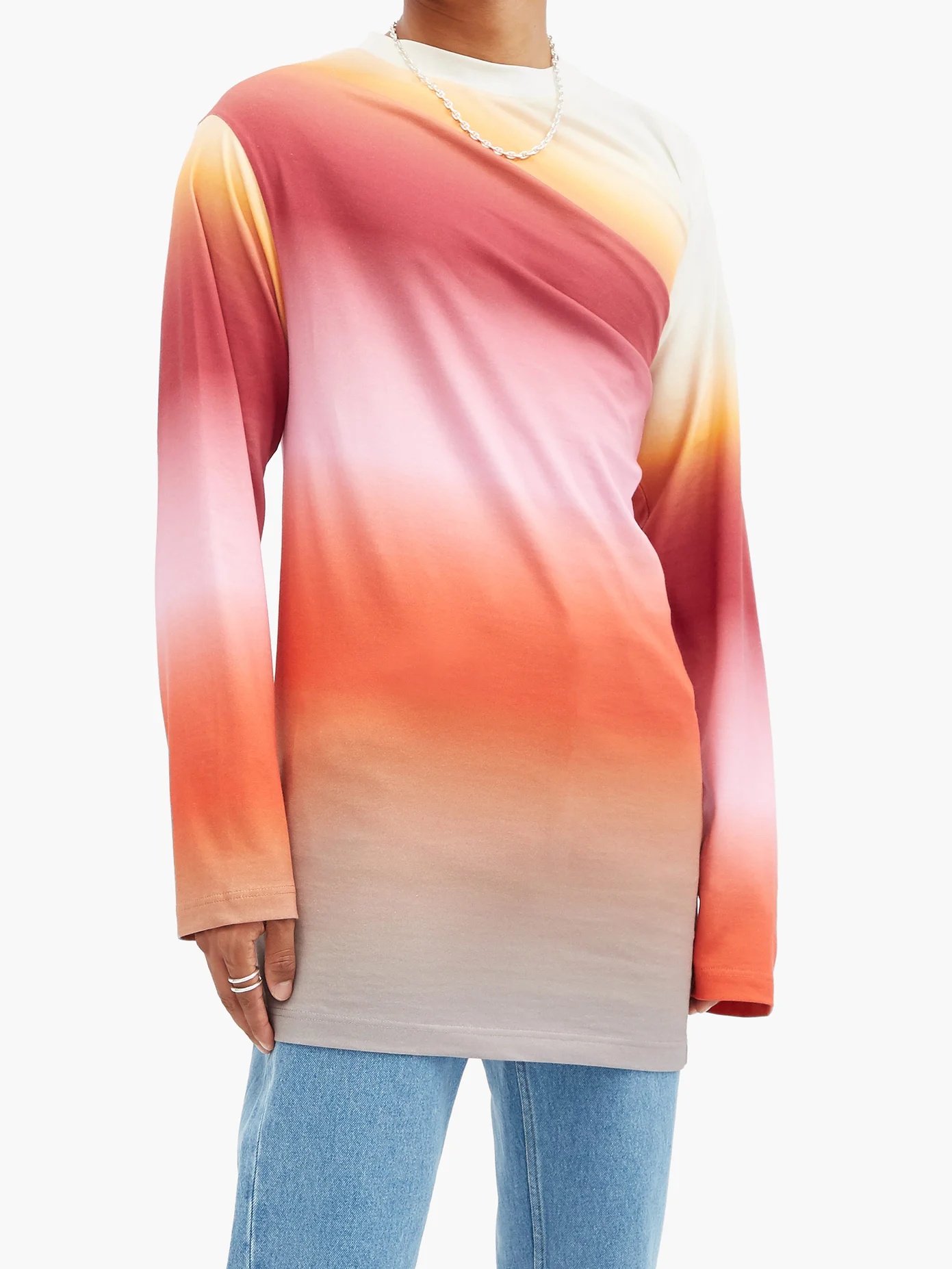 Twisted gradient-cotton long-sleeved T-shirt - 6