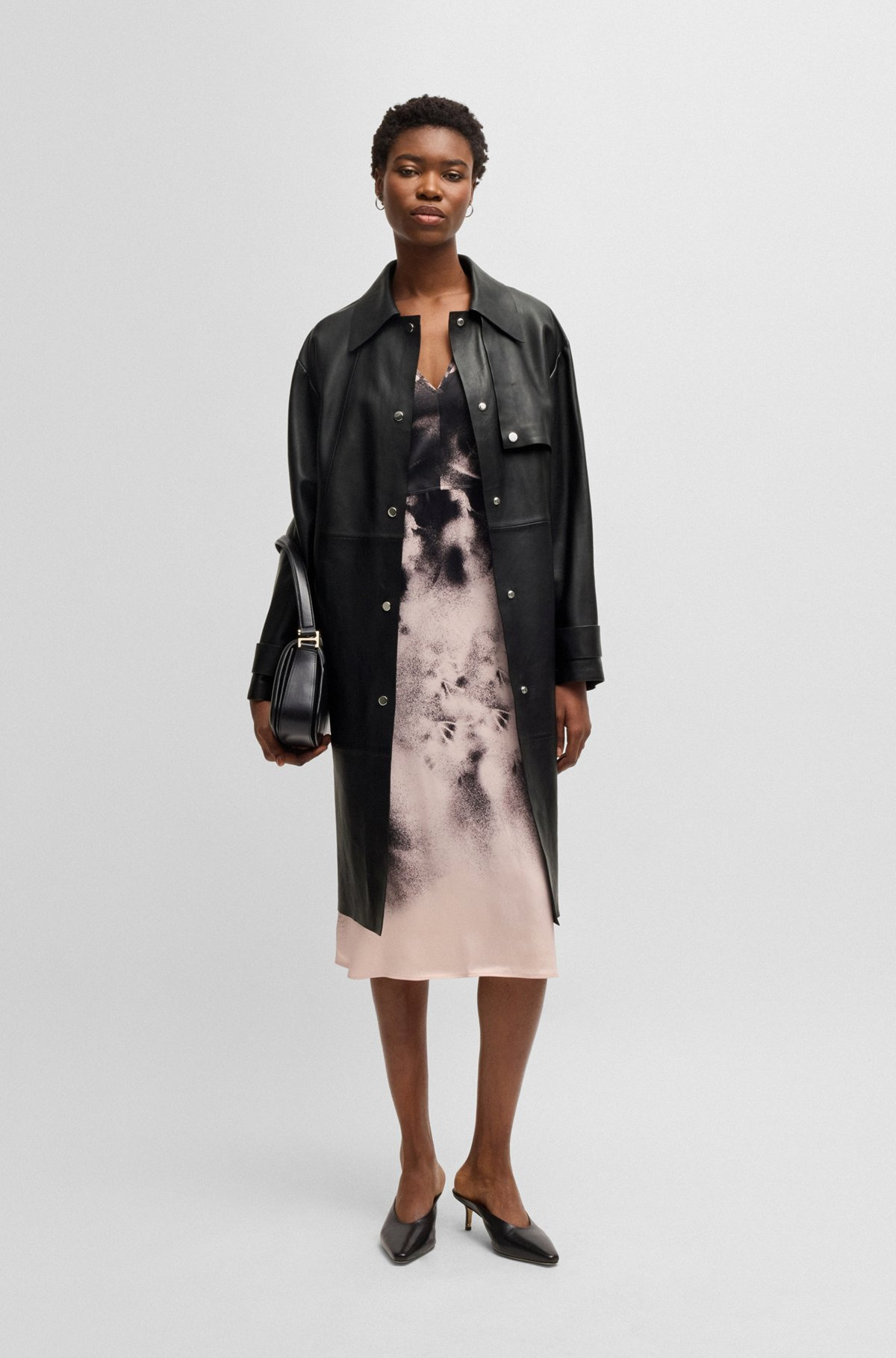 LEATHER TRENCH COAT WITH SILVER-TONE TRIMS - 3