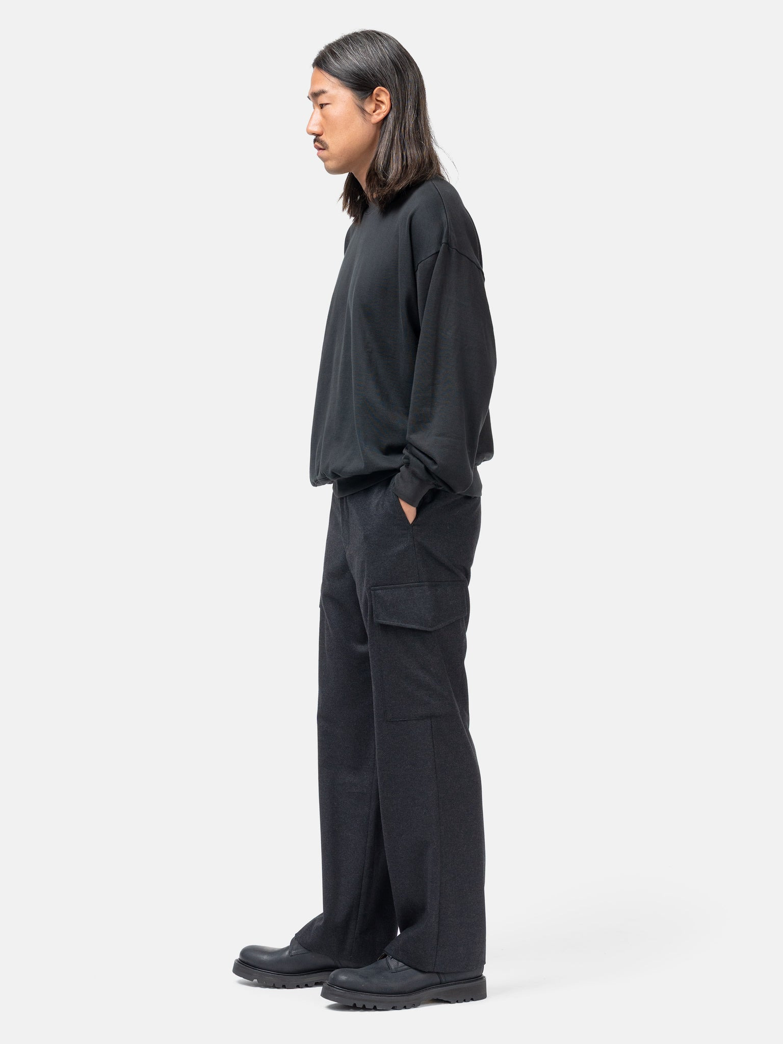 Wool Fulling Flannel Cargo Slacks Top Charcoal - 3