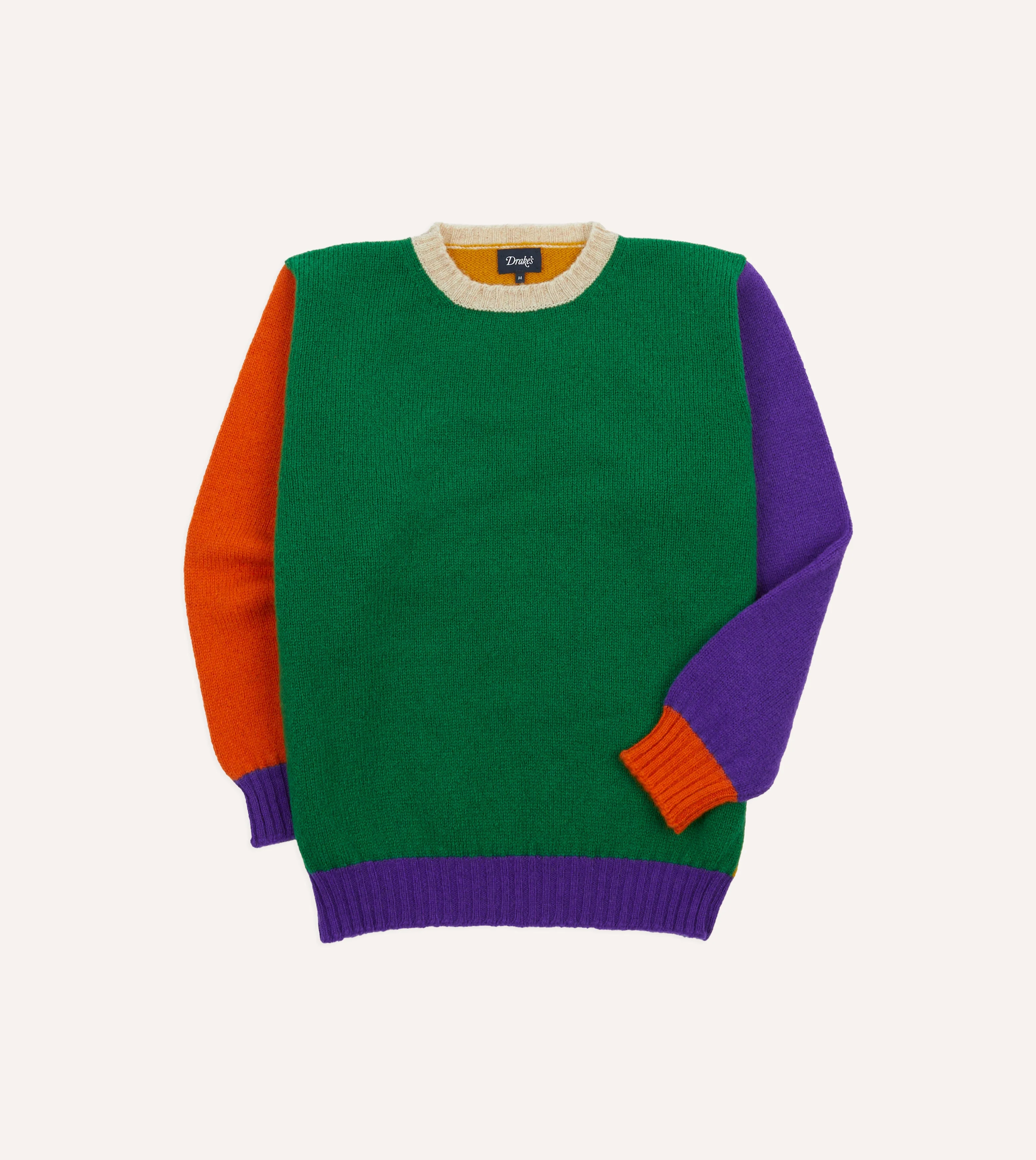 Green Multi Colourblock Brushed Shetland Crew Neck Jumper - 1