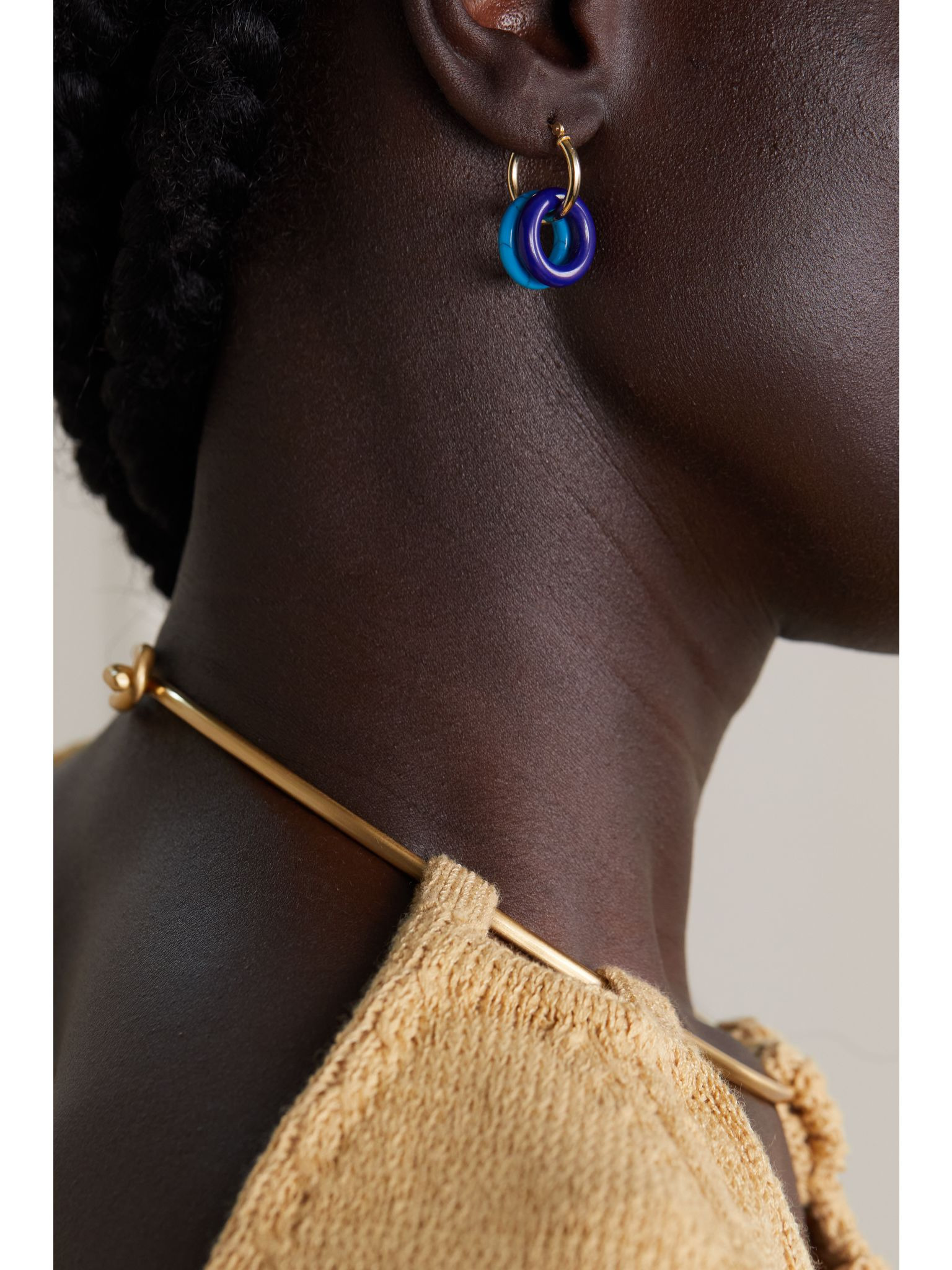 Donut 14-karat gold turquoise hoop earrings Gold - 6