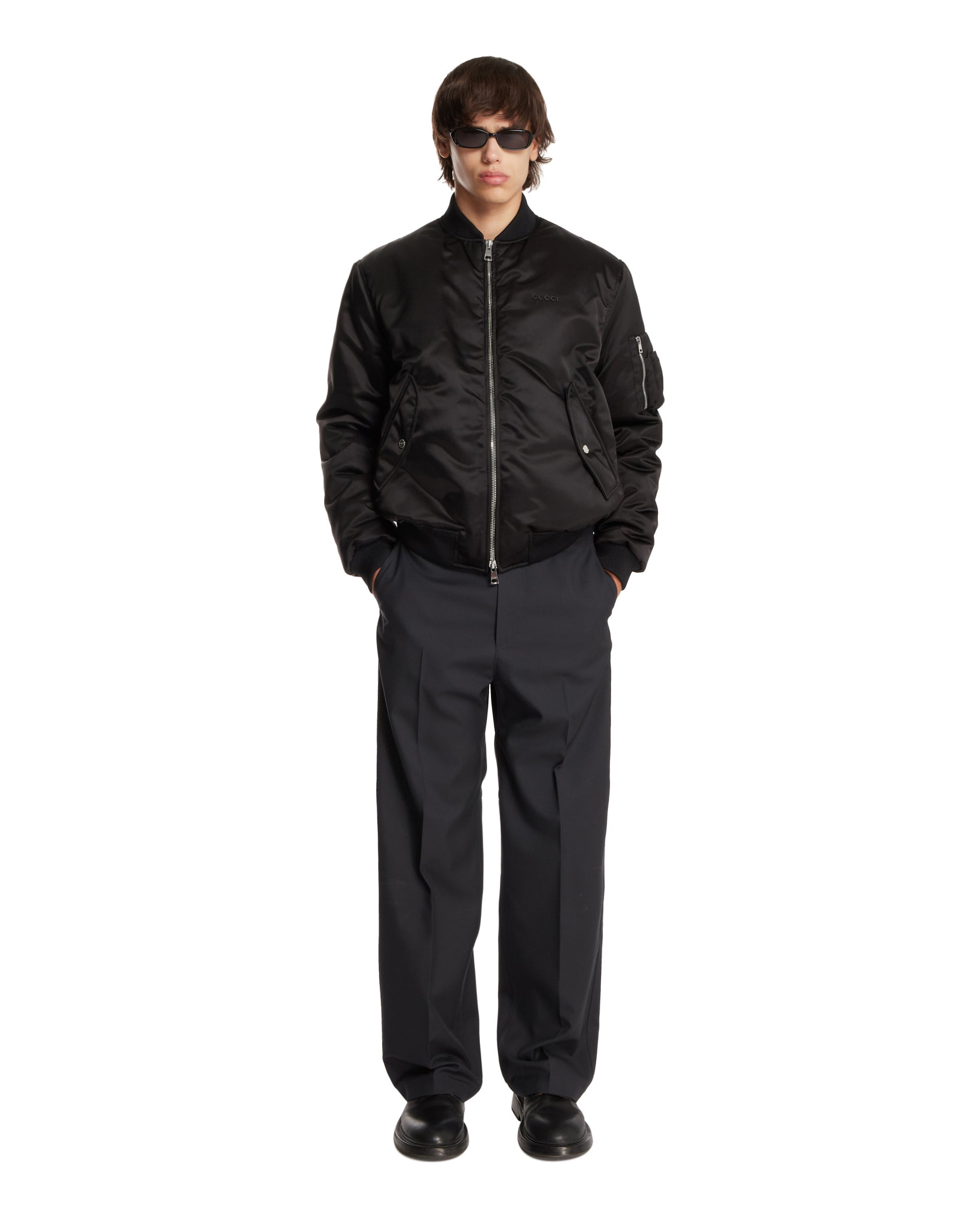 Black Nylon Canvas Bomber Jacket - 2