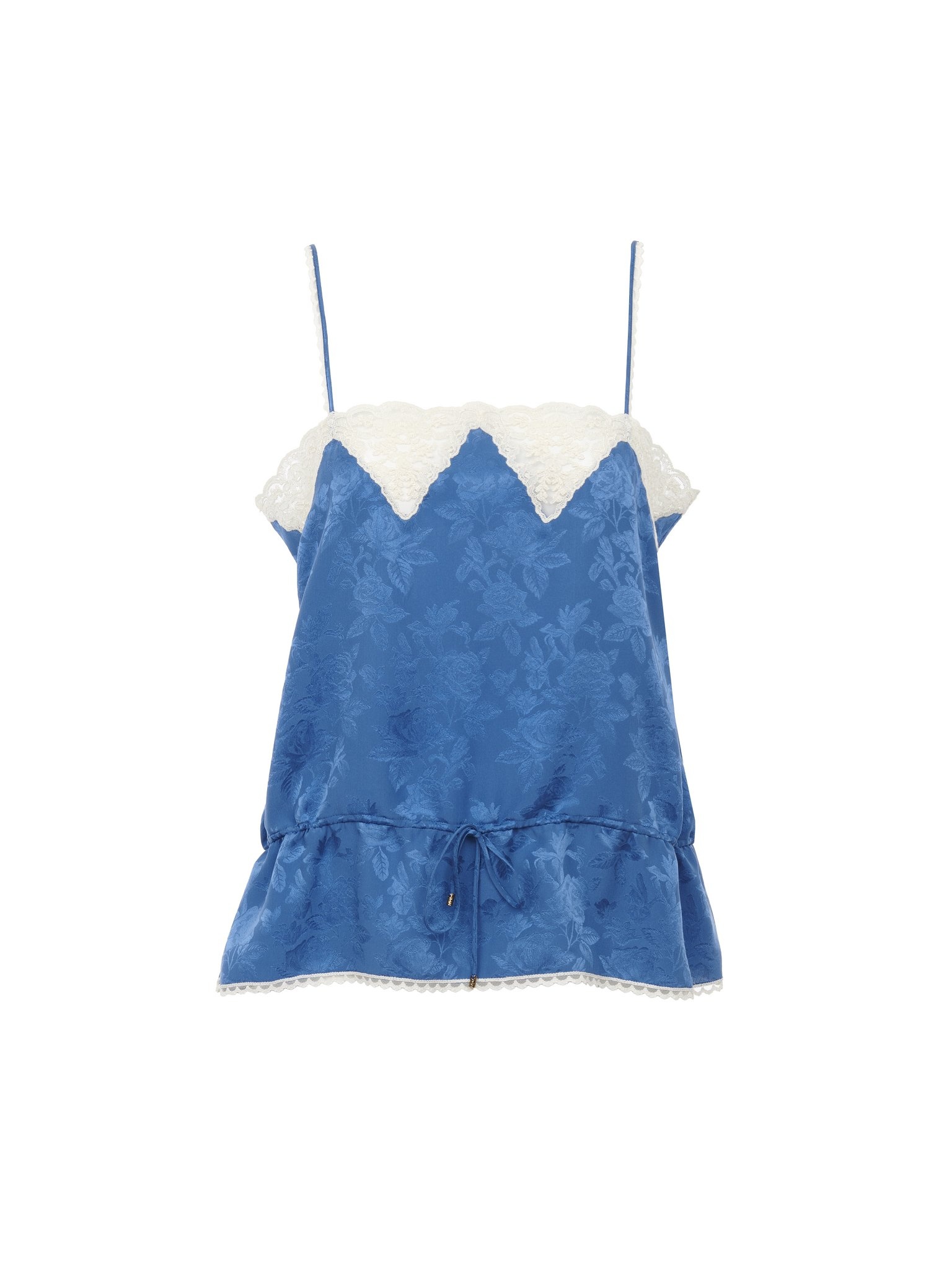 DRAWSTRING CAMISOLE TOP IN SILK JACQUARD & LACE - 1